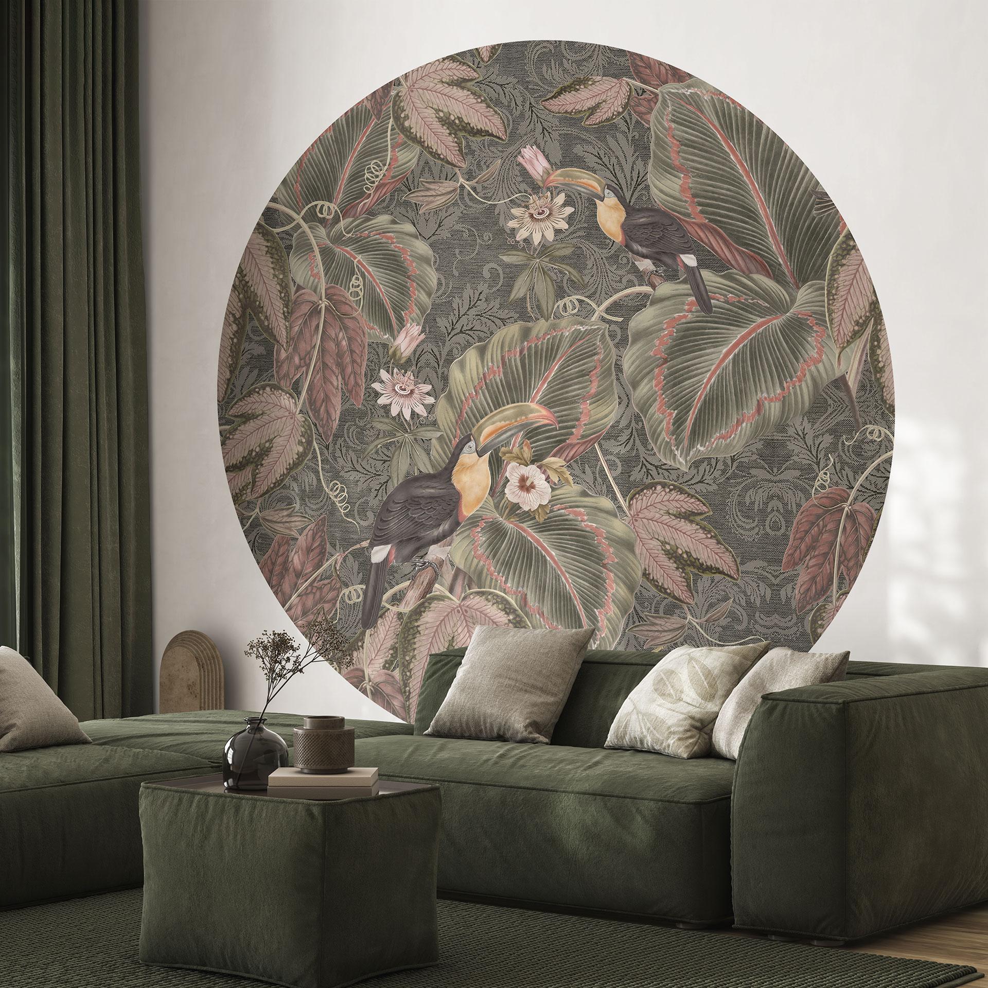 Tukan i tropisk skov Fototapet - Bloomery Decor - Rundt - Selvklæbende/ikke-vævet