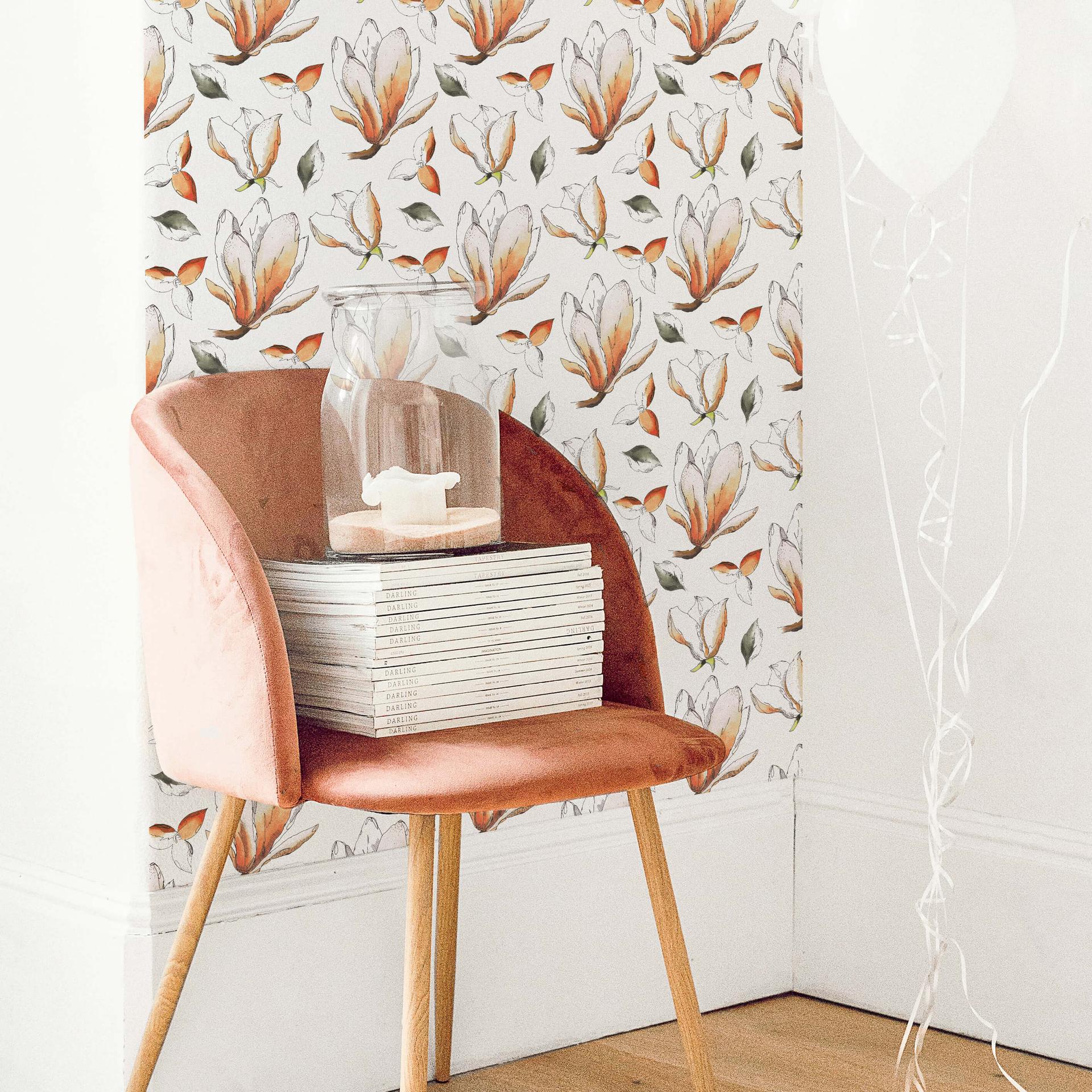 Patroonbehang – Illustrated Flowers – oranje