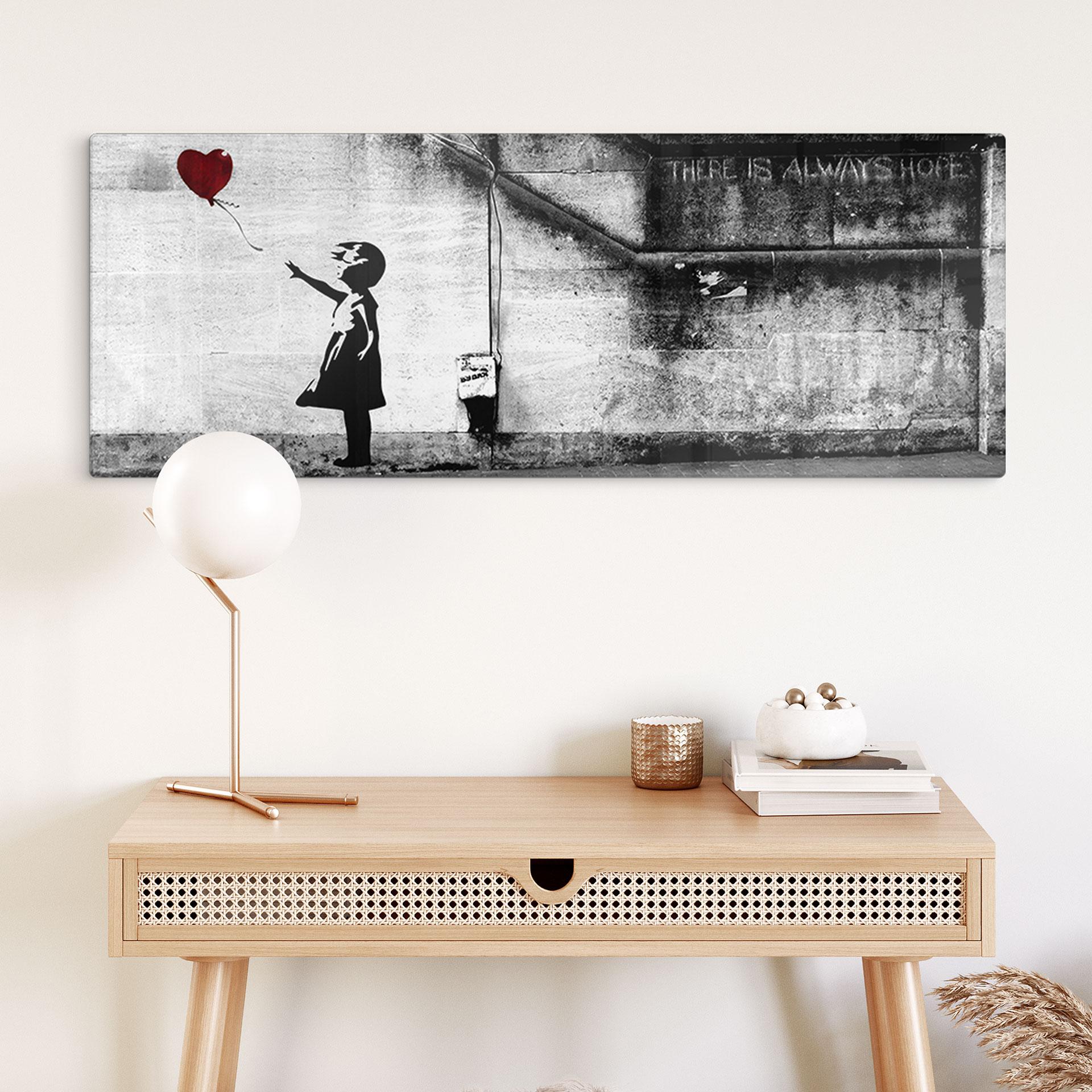 Glasbillede - Banksy - Pige med ballon - Panorama