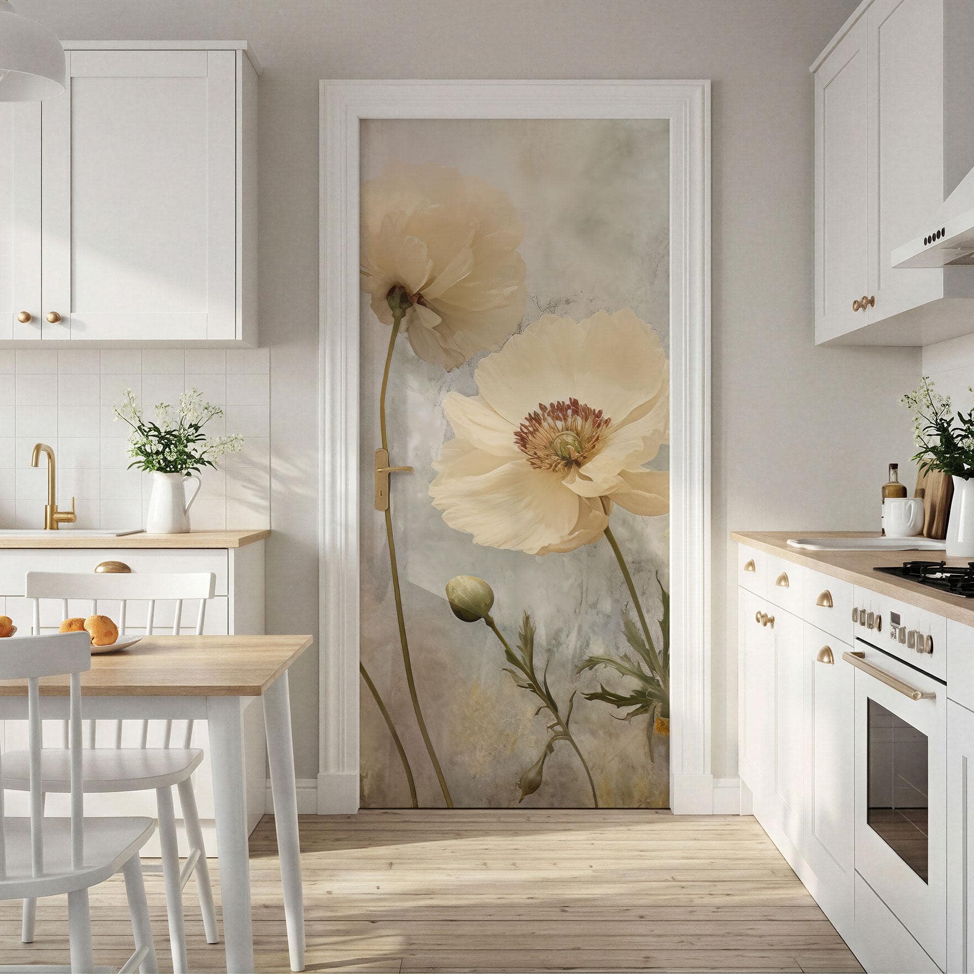 Lámina para puerta Esplendor floral en cálidos tonos pastel - Paksoylu - Decoración autoadhesiva par