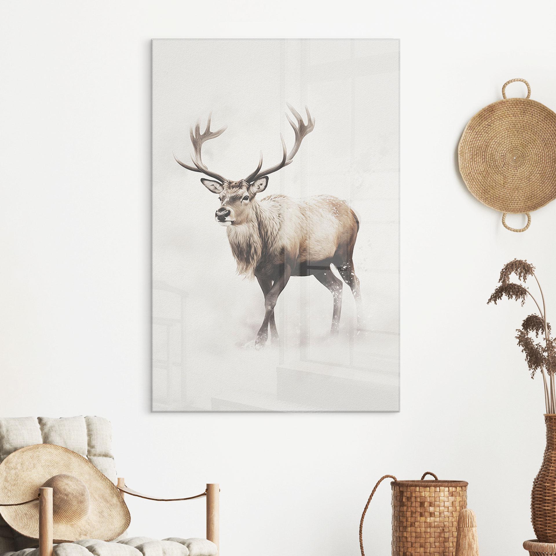 Acrylglas afbeelding hert in witte winter - Magnusson