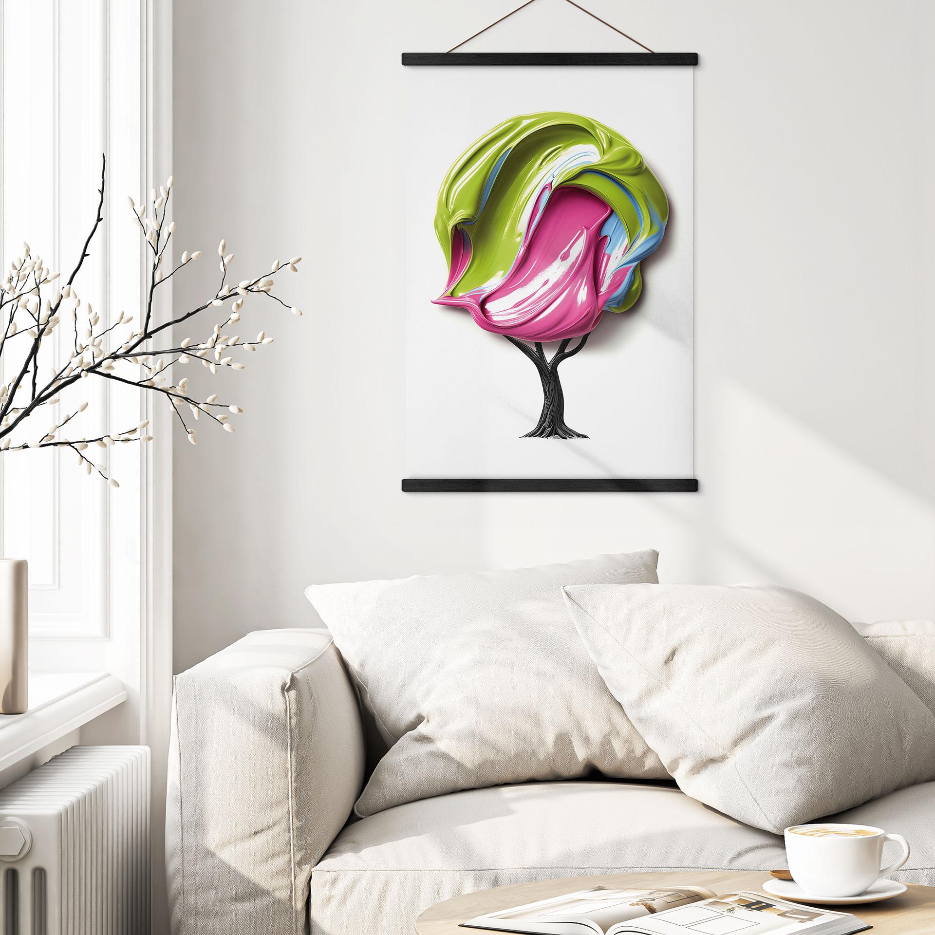 Tekstil plakat træ med farverig 3D-krone - Mielu