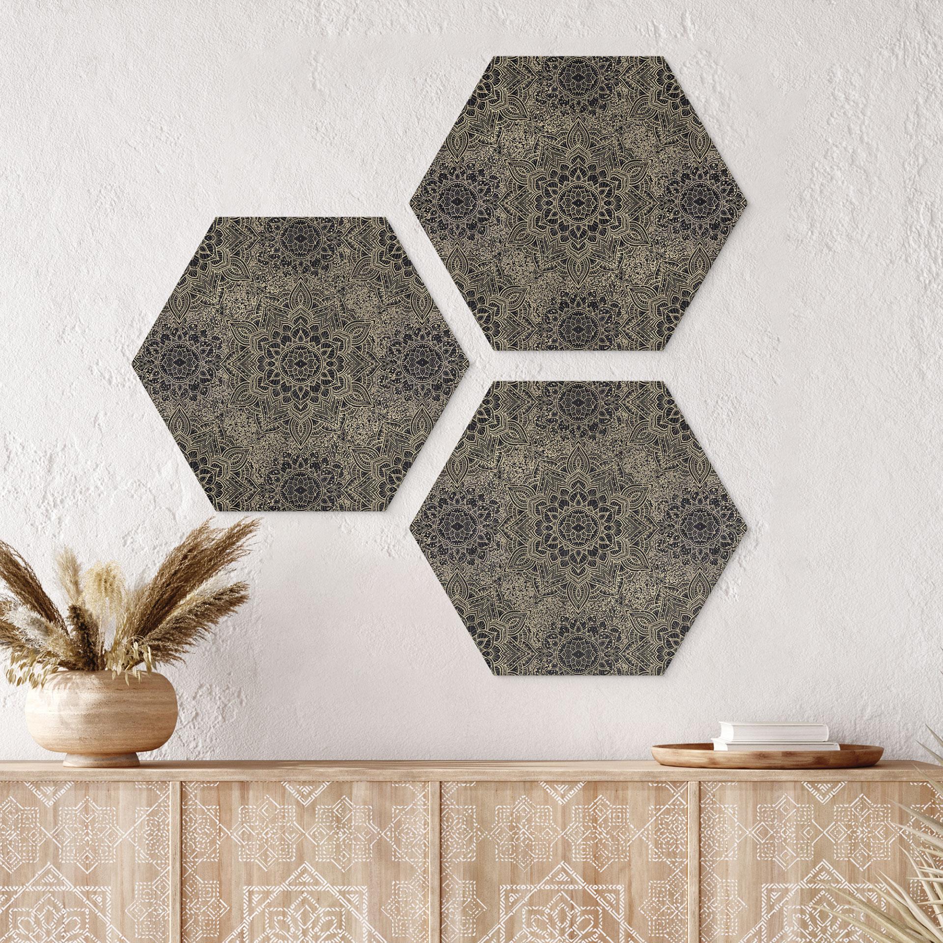 Sekskantet Billede Mandala Boho antik guld - Bloomery Decor - aluminium dibond