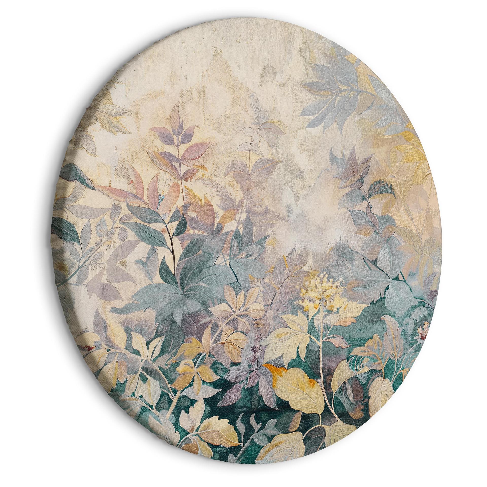 Rundes Leinwandbild Wandteppich Muster mit einer Wiese und Blumen Kelim mit Frühlingsmotiv
