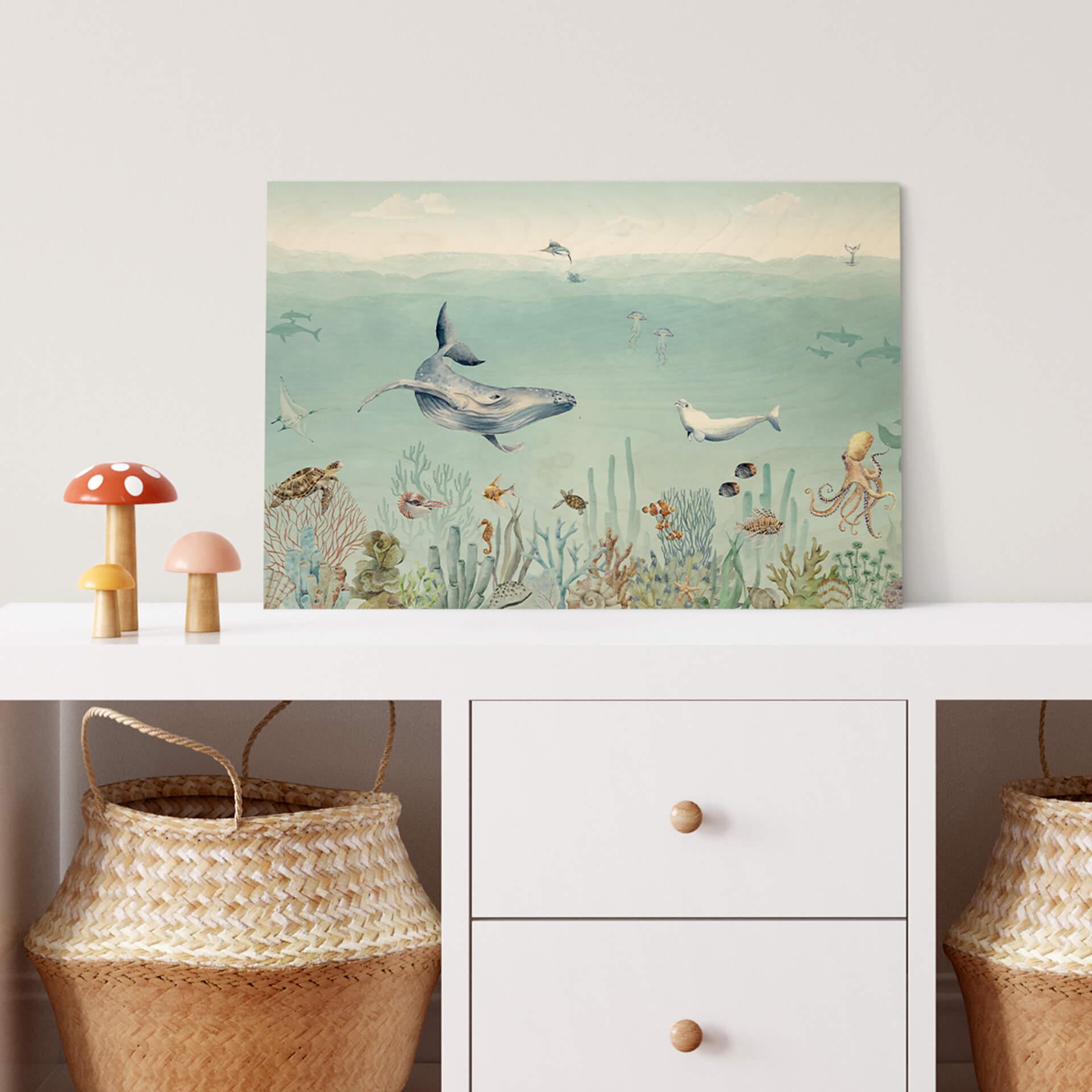 Plakat drewniany Kikki Belle - Życie morskie