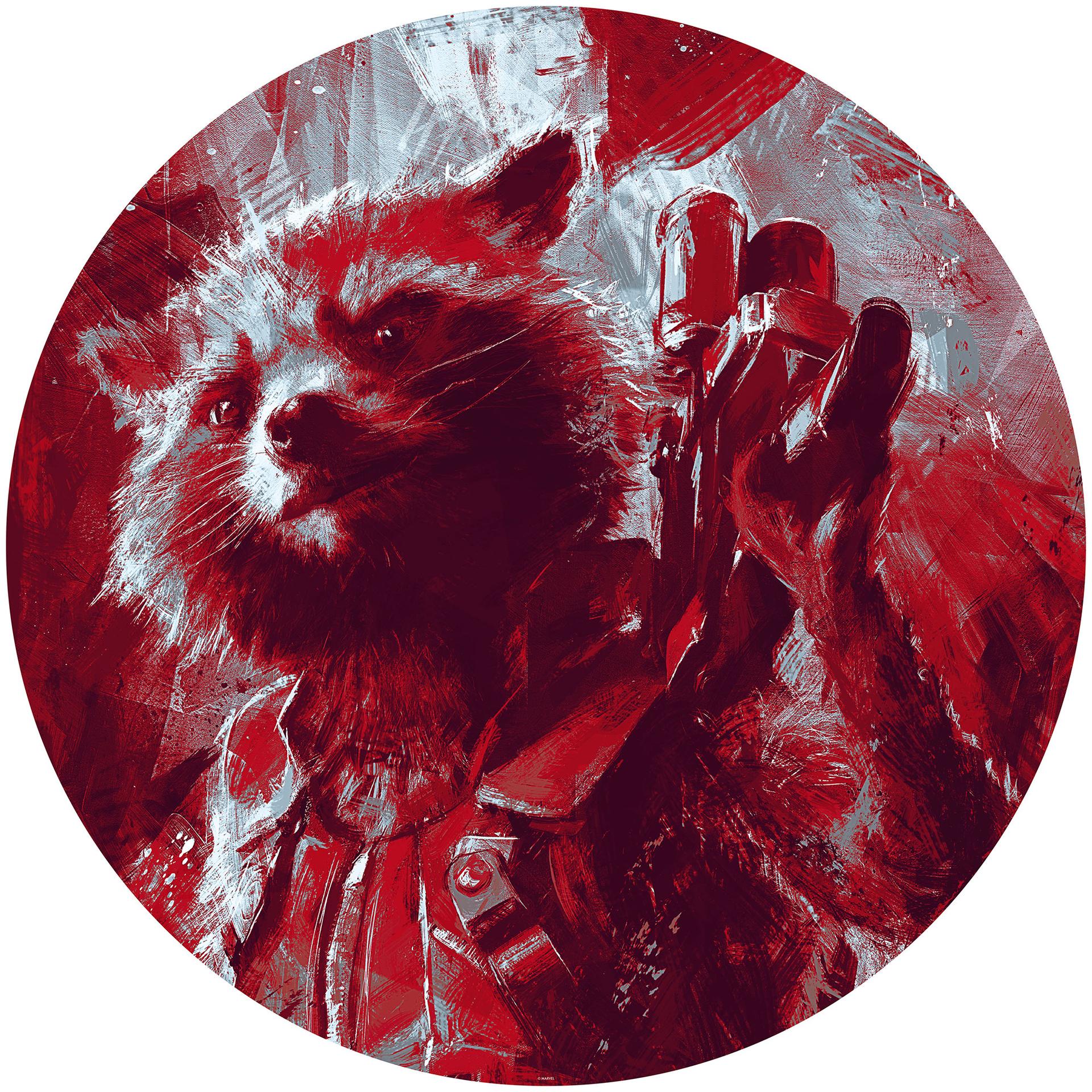 Selvklæbende non-woven tapet - Avengers maleri Rocket Raccoon - 125 x 125 cm