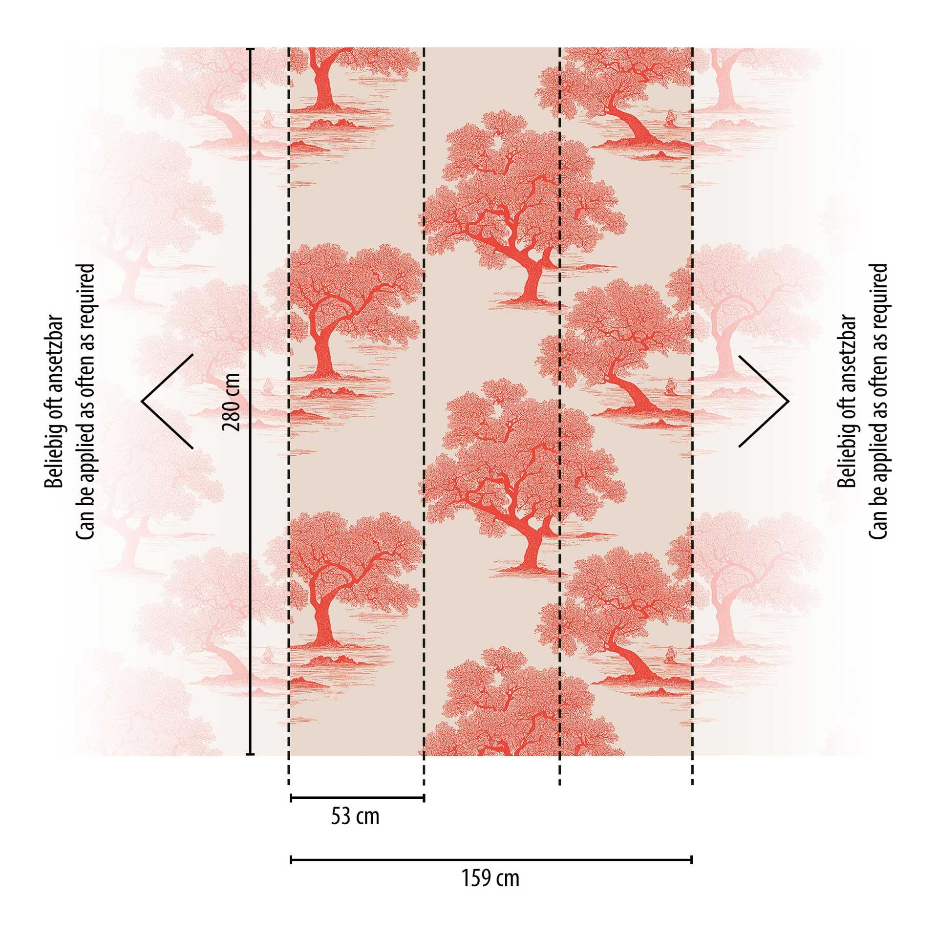 Boom behang rood beige - vliesbehang met natuurmotief voor woonkamer & slaapkamer