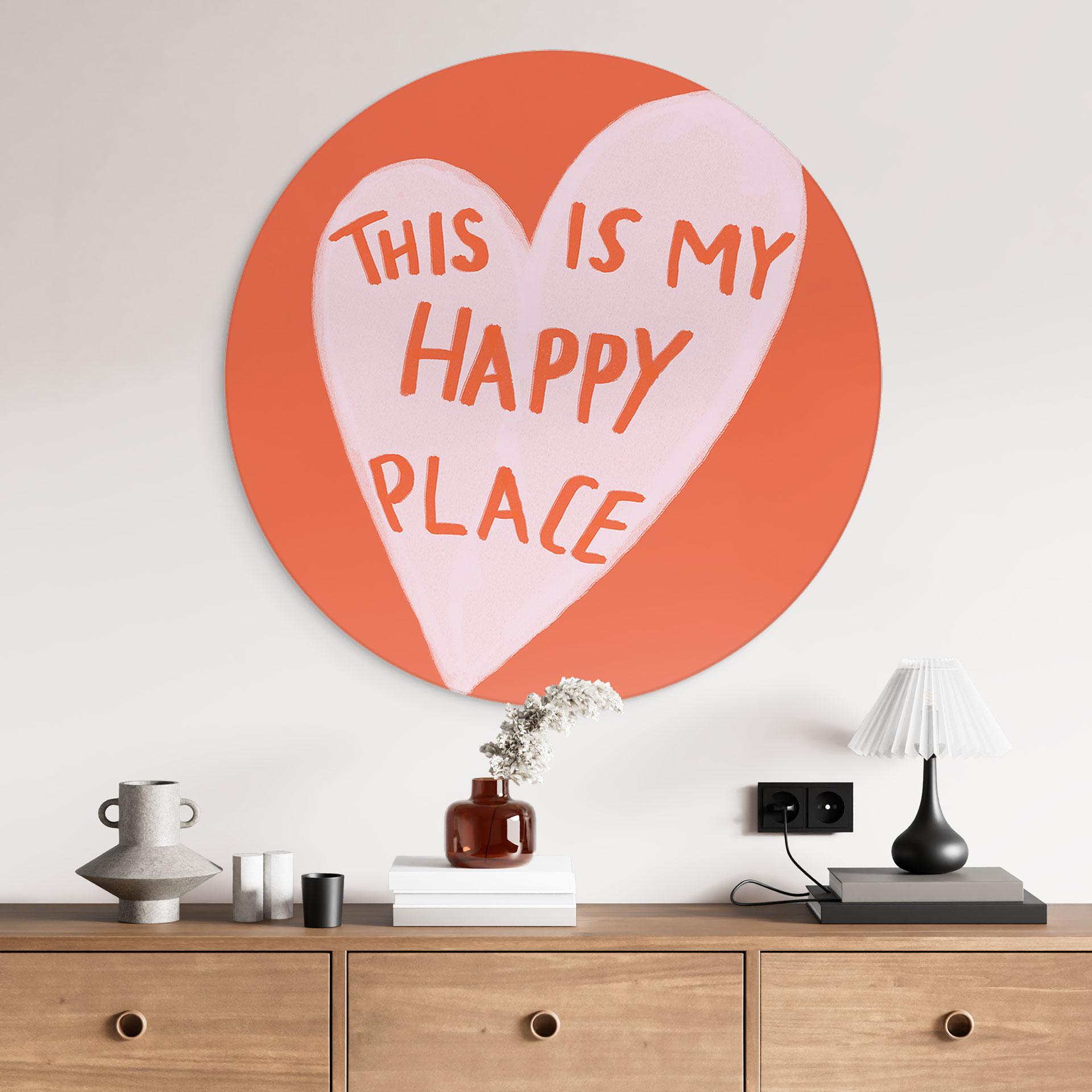 Billede This is my happy place with heart - Fritsch - rund – print på aluminium (Alu-Dibond)