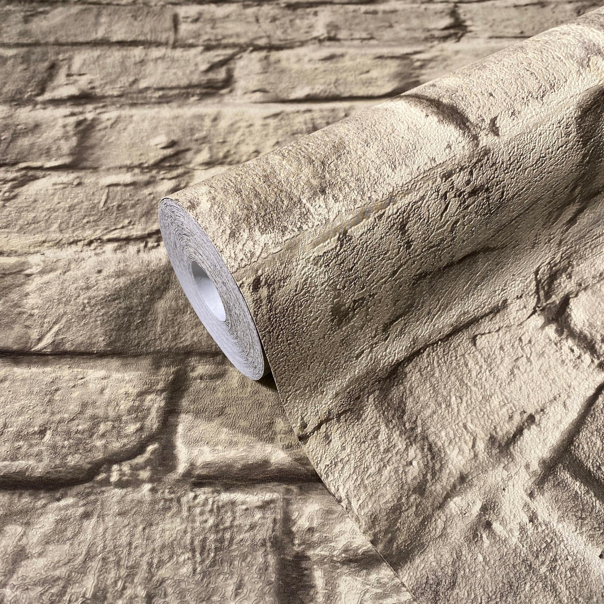 Non-woven tapet i 3D steneffekt brun steneffekt