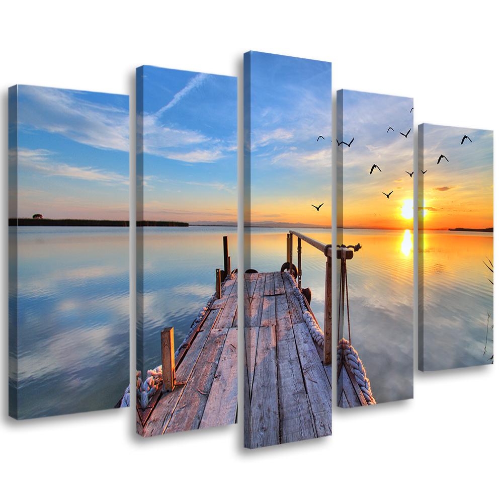Lærredstryk 5 stykker, Sunset Jetty Lake