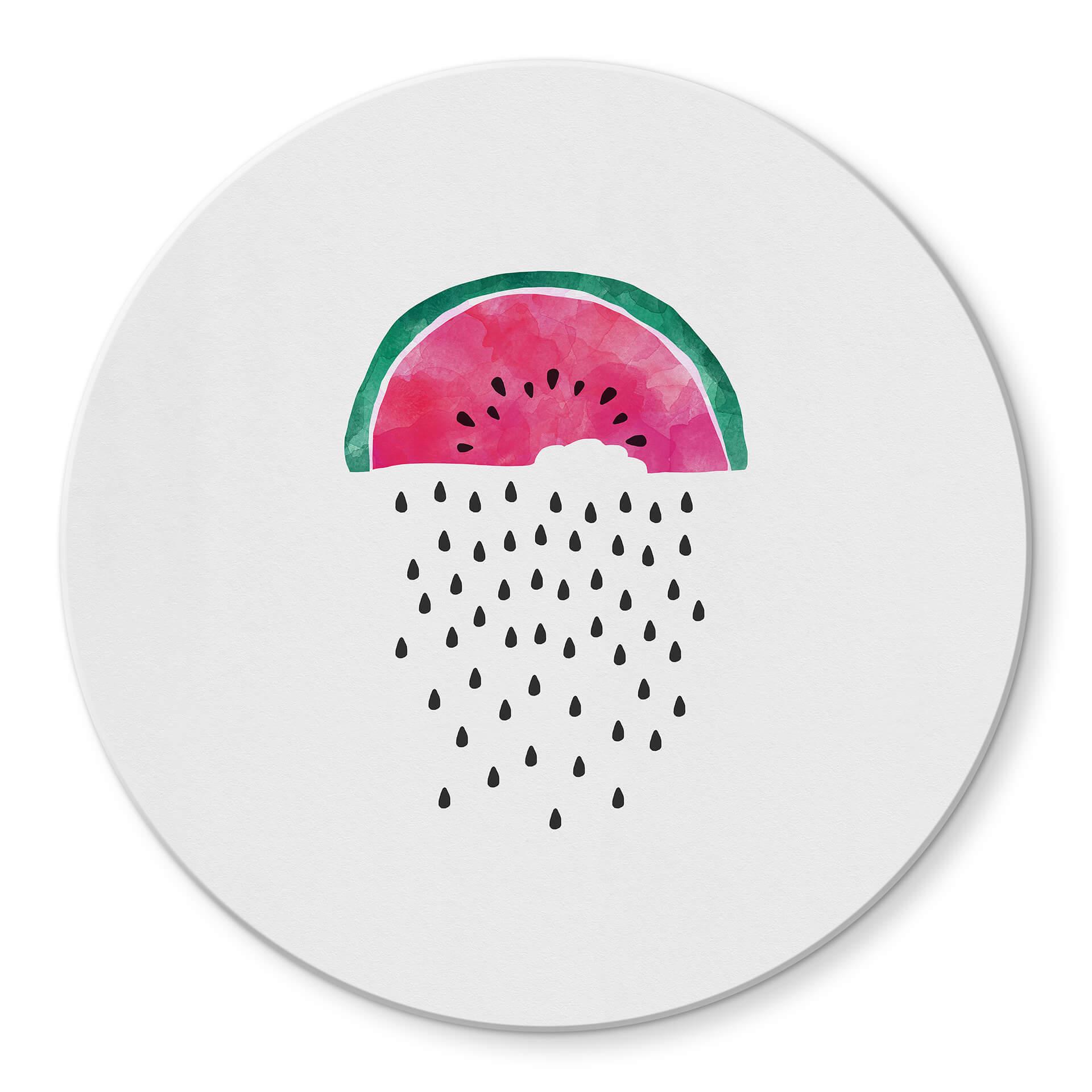 Tableau sur verre rond Orara Studio - Pastèque avec pluie