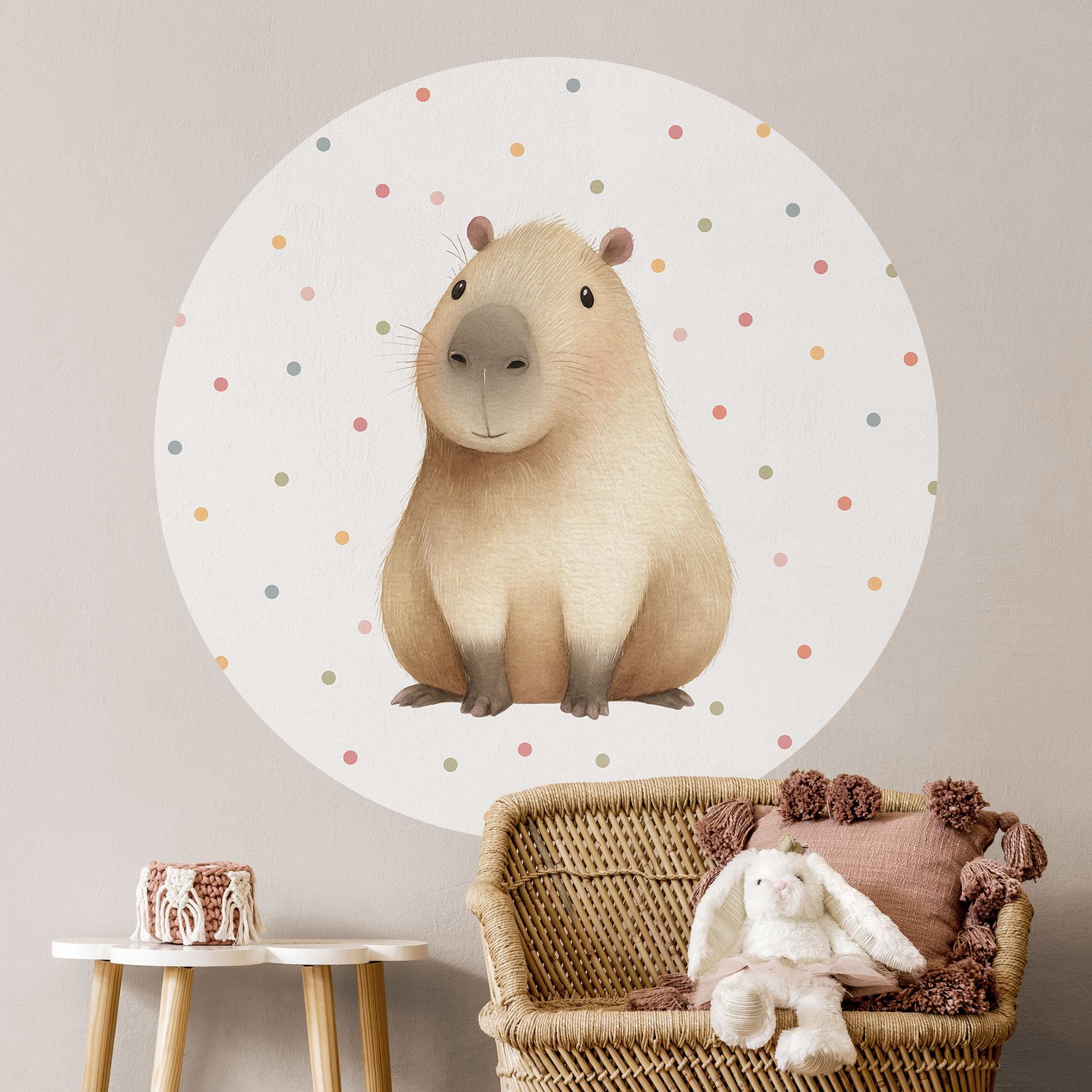 Wallsticker til børneværelset Sweet Capybara med konfetti - Rund