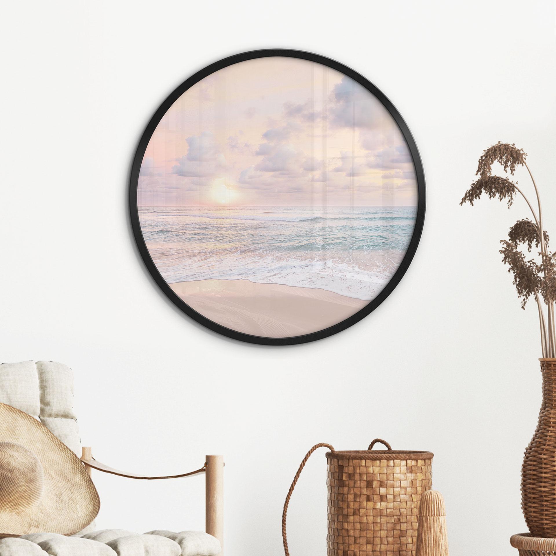 Plakat solnedgang over strand og hav - Sisi & Seb - Round