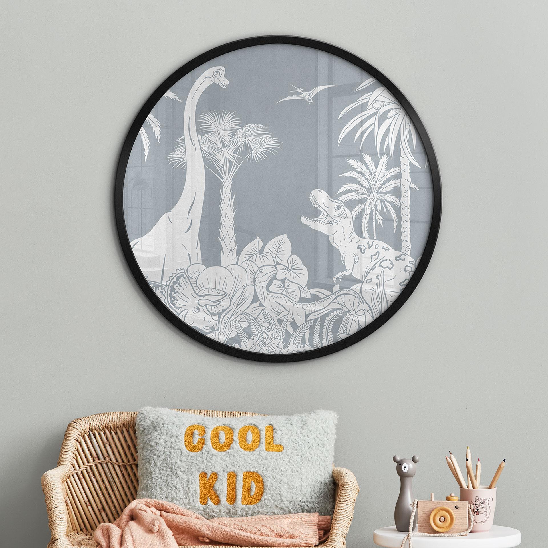 Plakat I dinosaurernes land - Blå - Kikki Belle - Rund