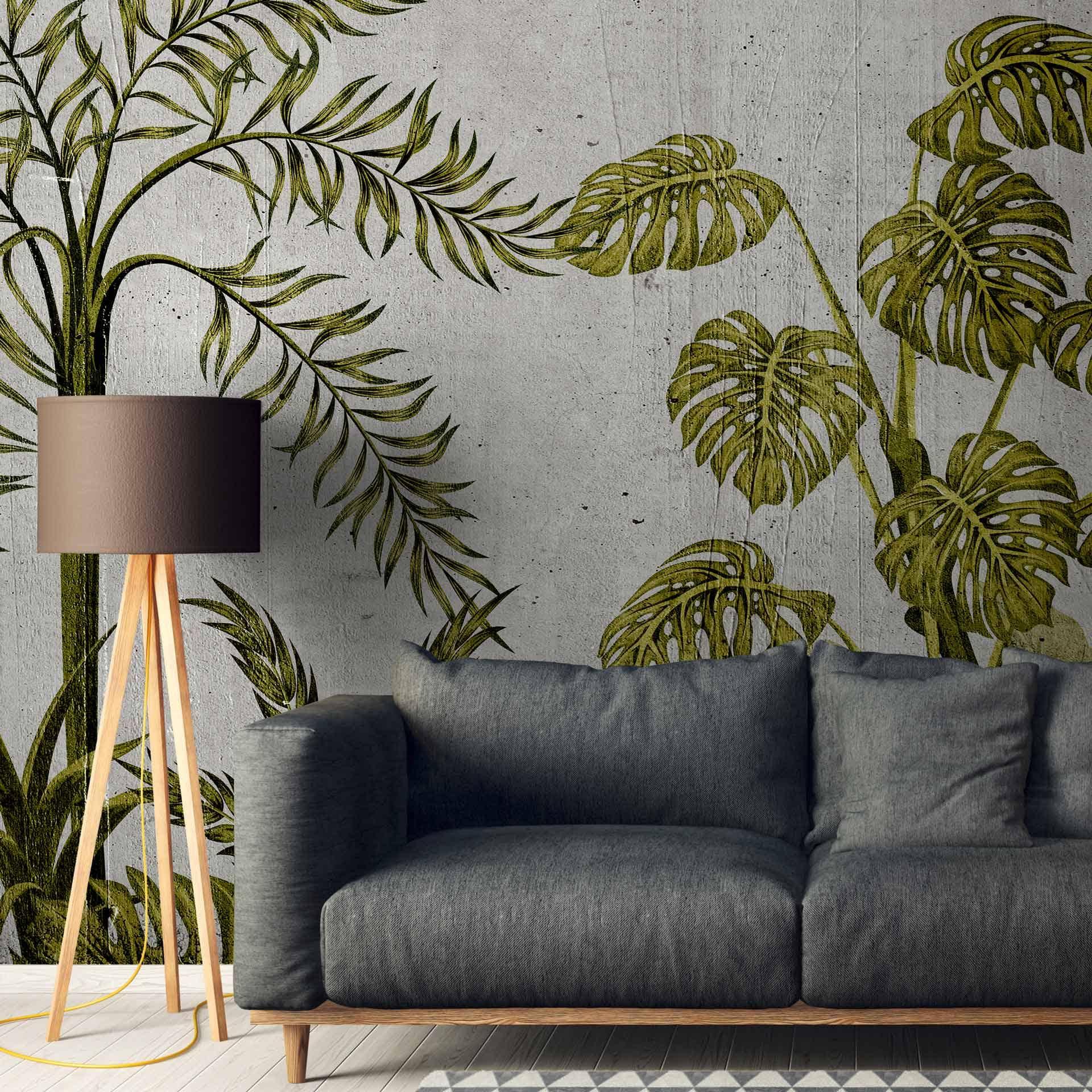 JungleConcret2 tapet i grågrøn - non-woven Designwalls 2 - 2,55 x 3,5 m
