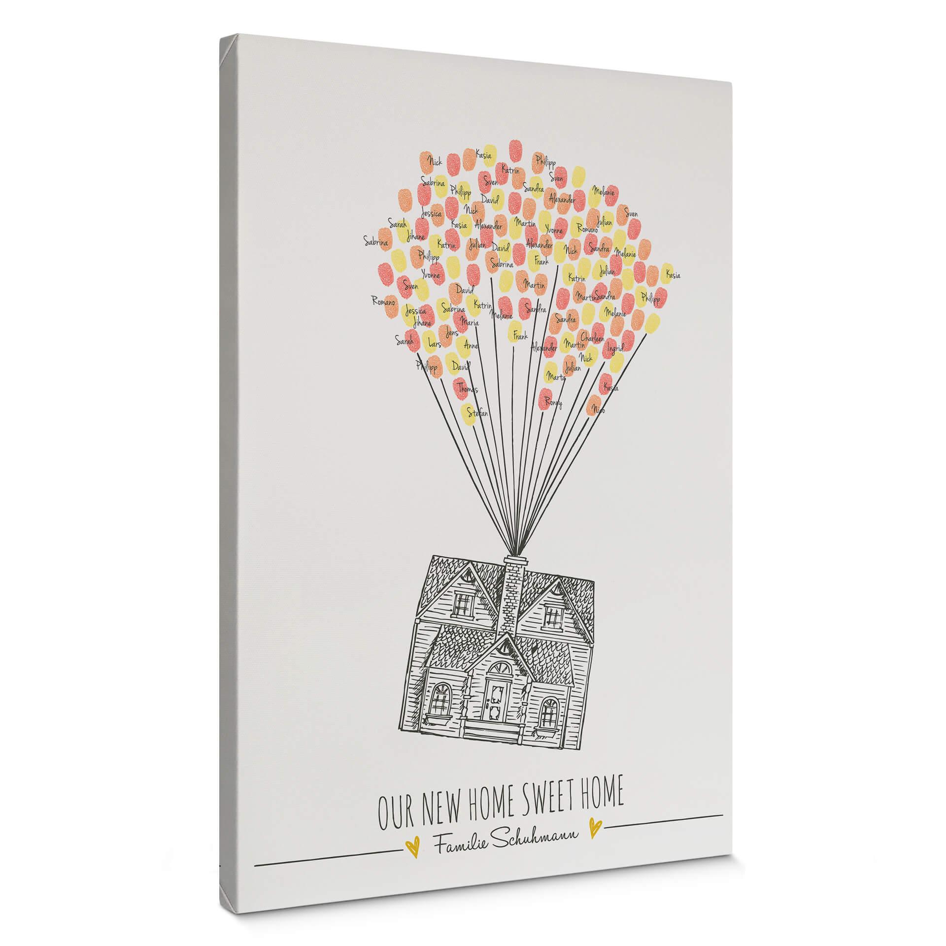 Cuadro en lienzo Huellas dactilares + texto personalizado - Our new Home sweet Home
