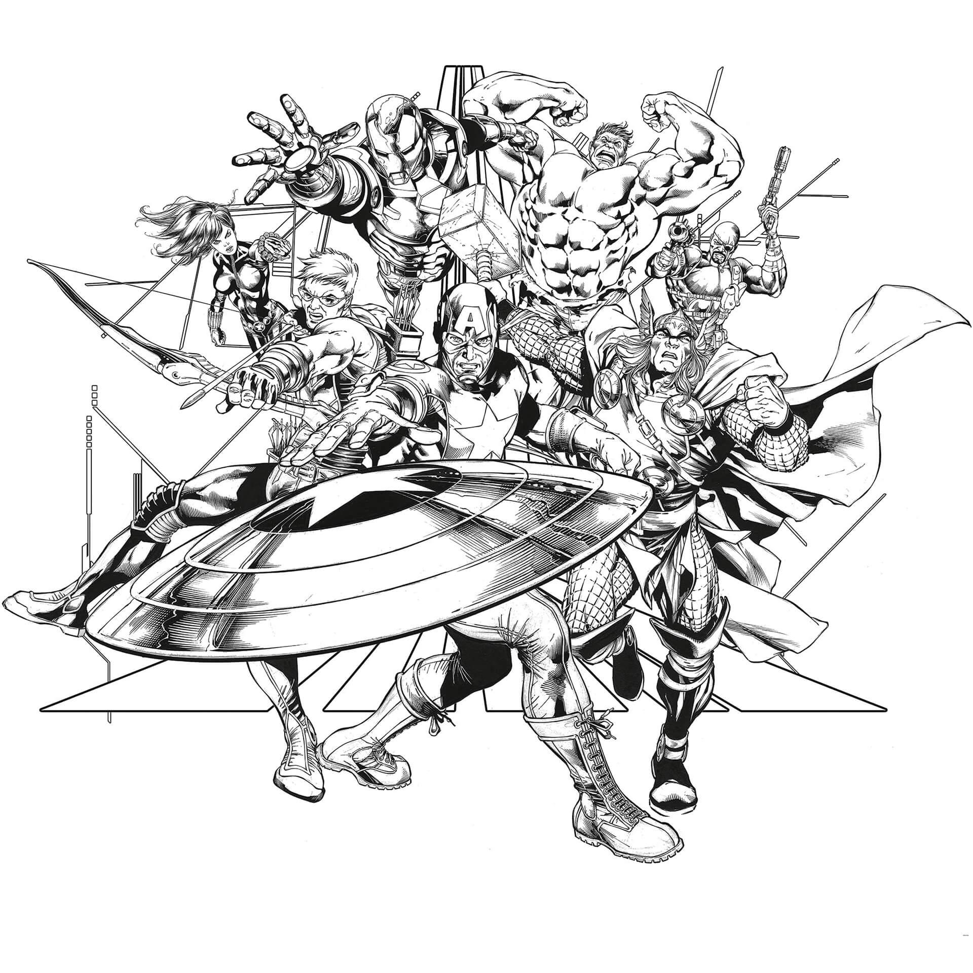 Vliesbehang - Avengers Black and White - 300 x 280 cm