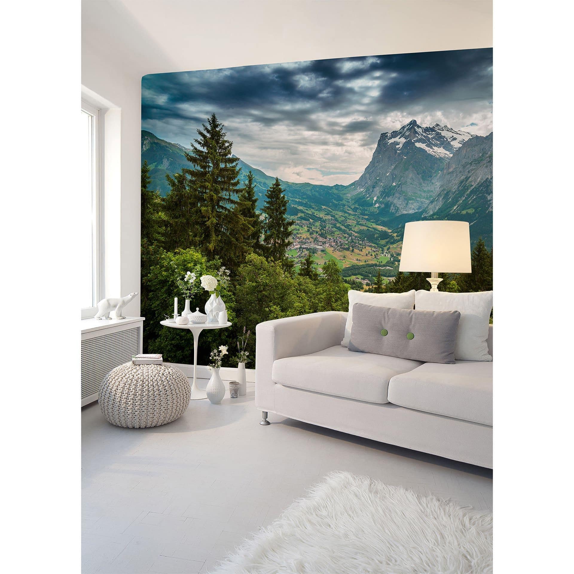 non-woven tapet Designwalls i grøn og grå non-woven tapet Mountain Views natur landskab