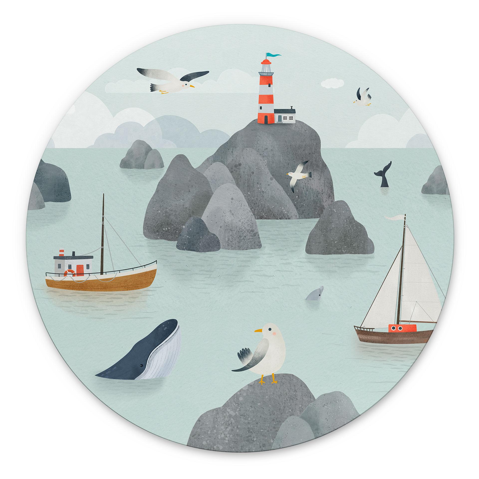 Wanddecoratie Maritiem Kustmotief met Vuurtoren - Oliver Robins - Alu-Dibond - Rond