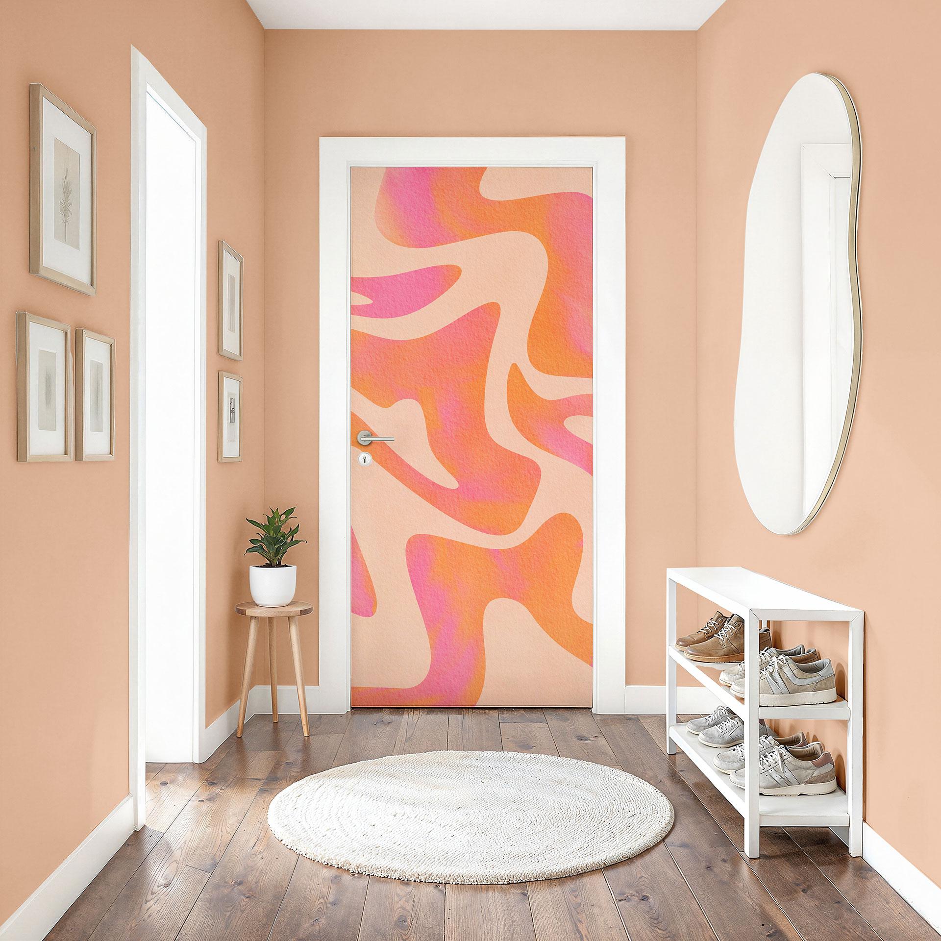 Lámina para puerta Ondas abstractas en rosa anaranjado - Bloom - Decoración autoadhesiva para puerta