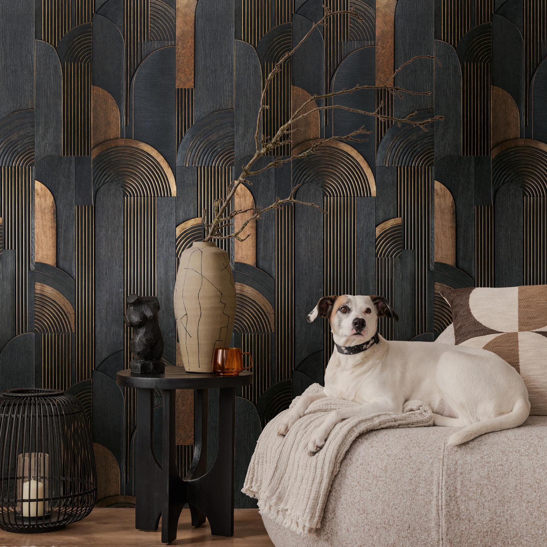 Ikke-vævet fototapet Art Deco buer sort brun beige mat udvidelig 1,59 x 2,80 m vægmaleri