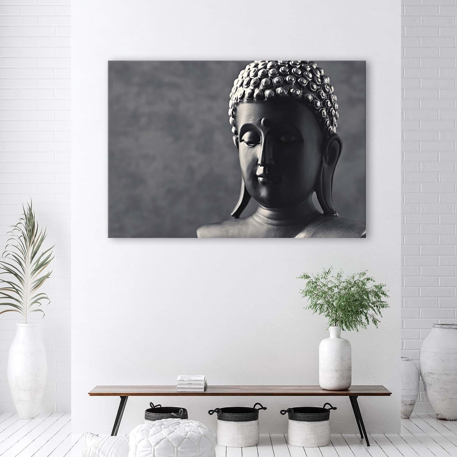 Canvasbillede, Buddha på grå baggrund