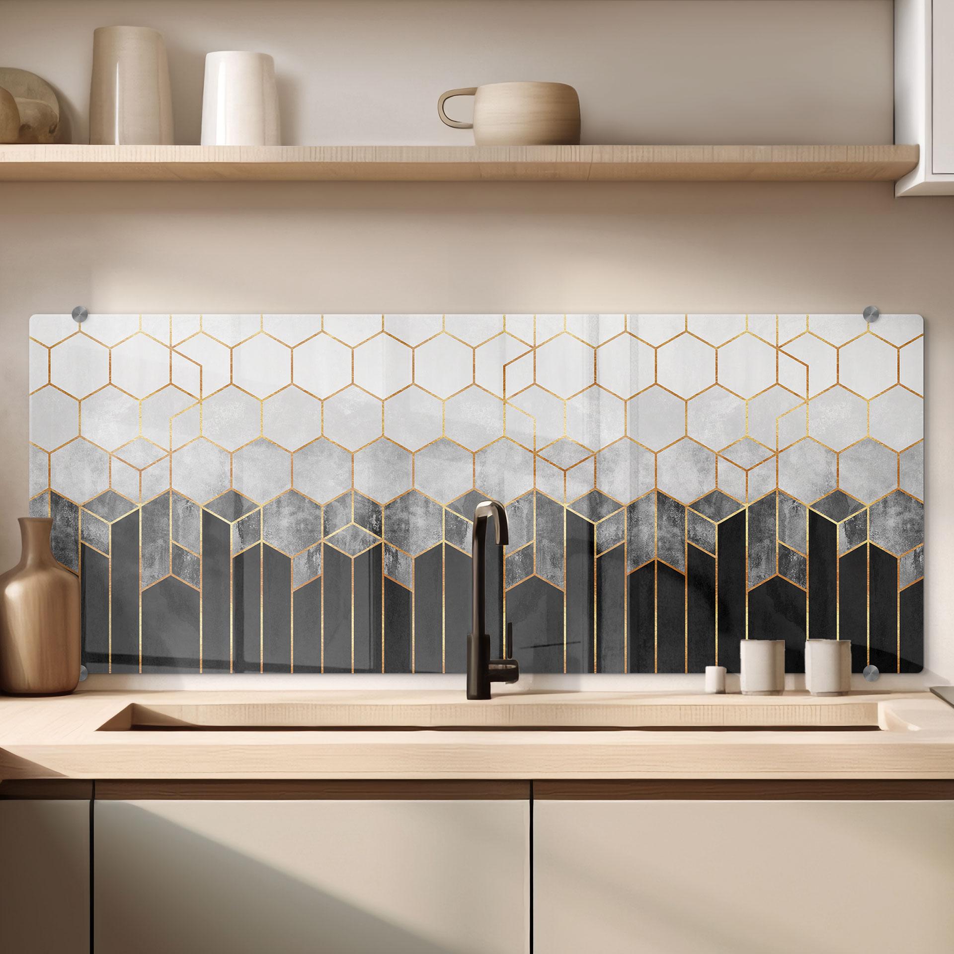 Stænkplade - Frederiksson - Hexagon: Sort og grå - Panorama