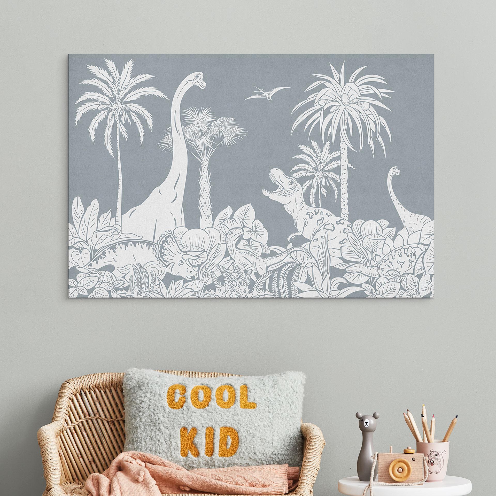 Billede I dinosaurernes land - Blå - Kikki Belle – print på aluminium (Alu-Dibond)