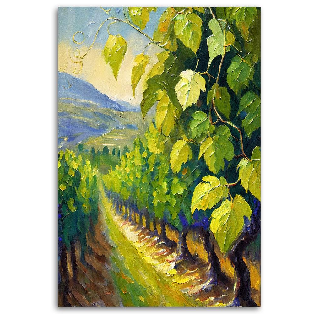 Leinwandbild Weinberg Traubenblätter gemalt