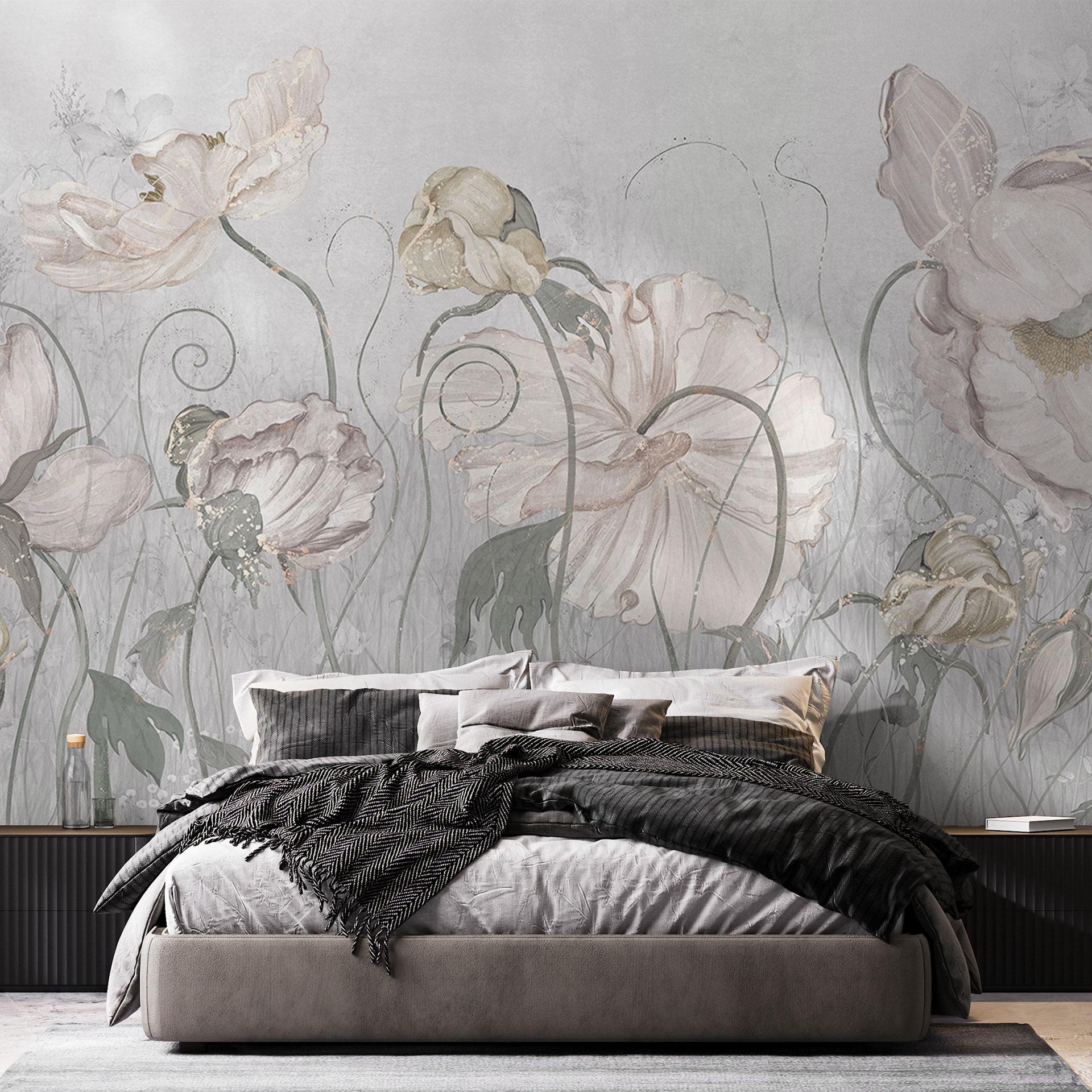 Vintage bloemenbehang in grijs | Bloemenbehang - Ms Tiff