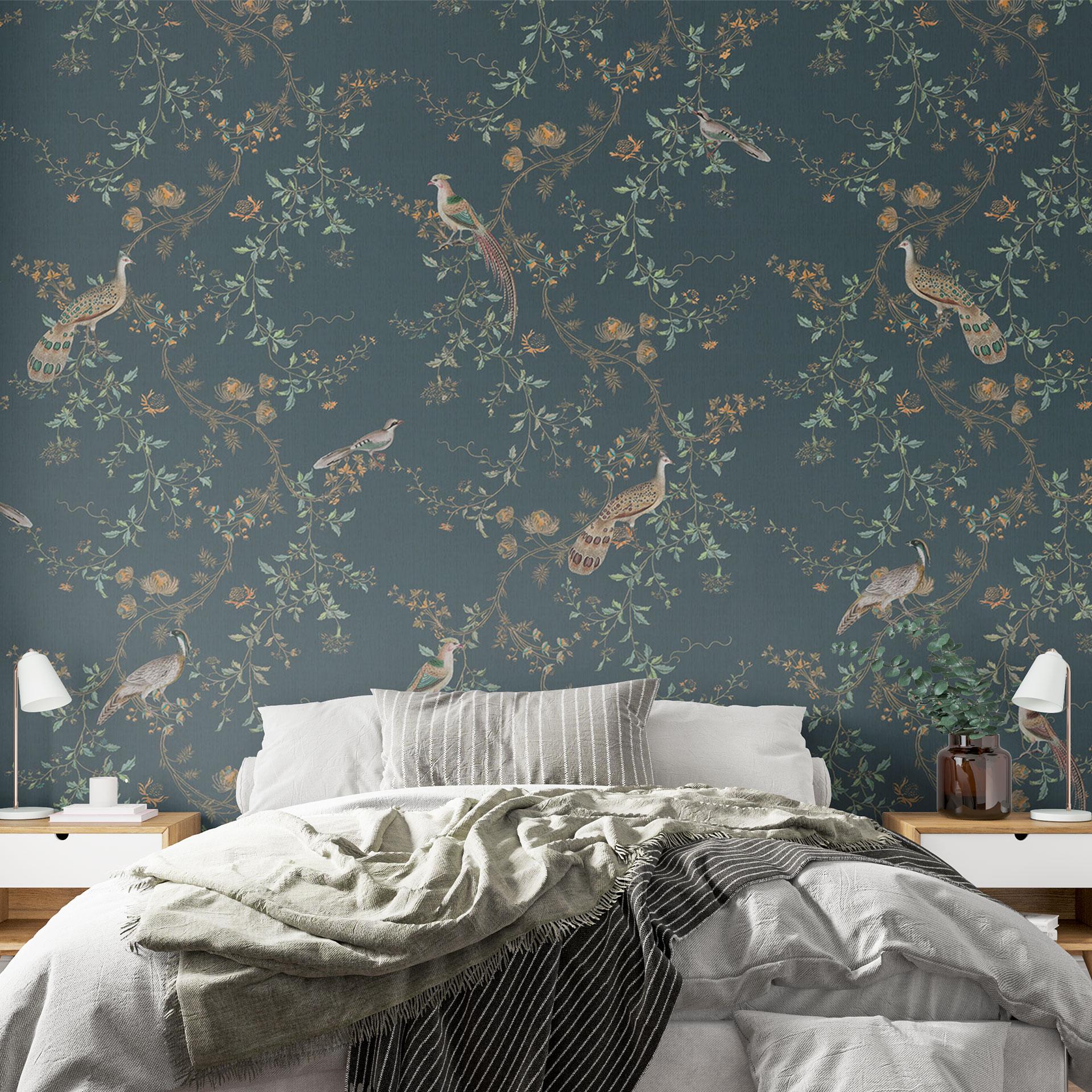 Eksotiske fugle i skoven Fototapet - Bloomery Decor