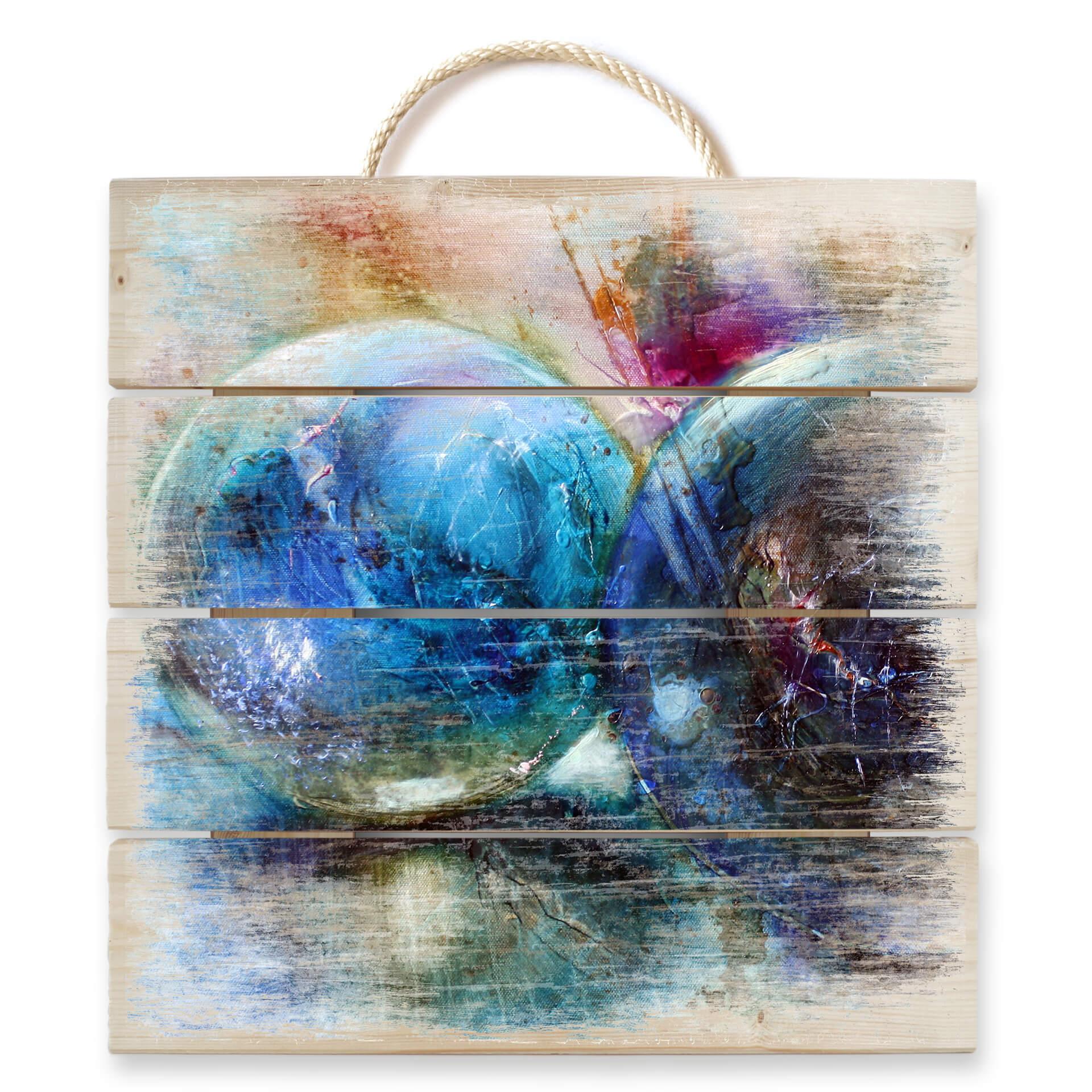 Holzbild Schmucker - Blaue Murmeln - 40x41,5 cm