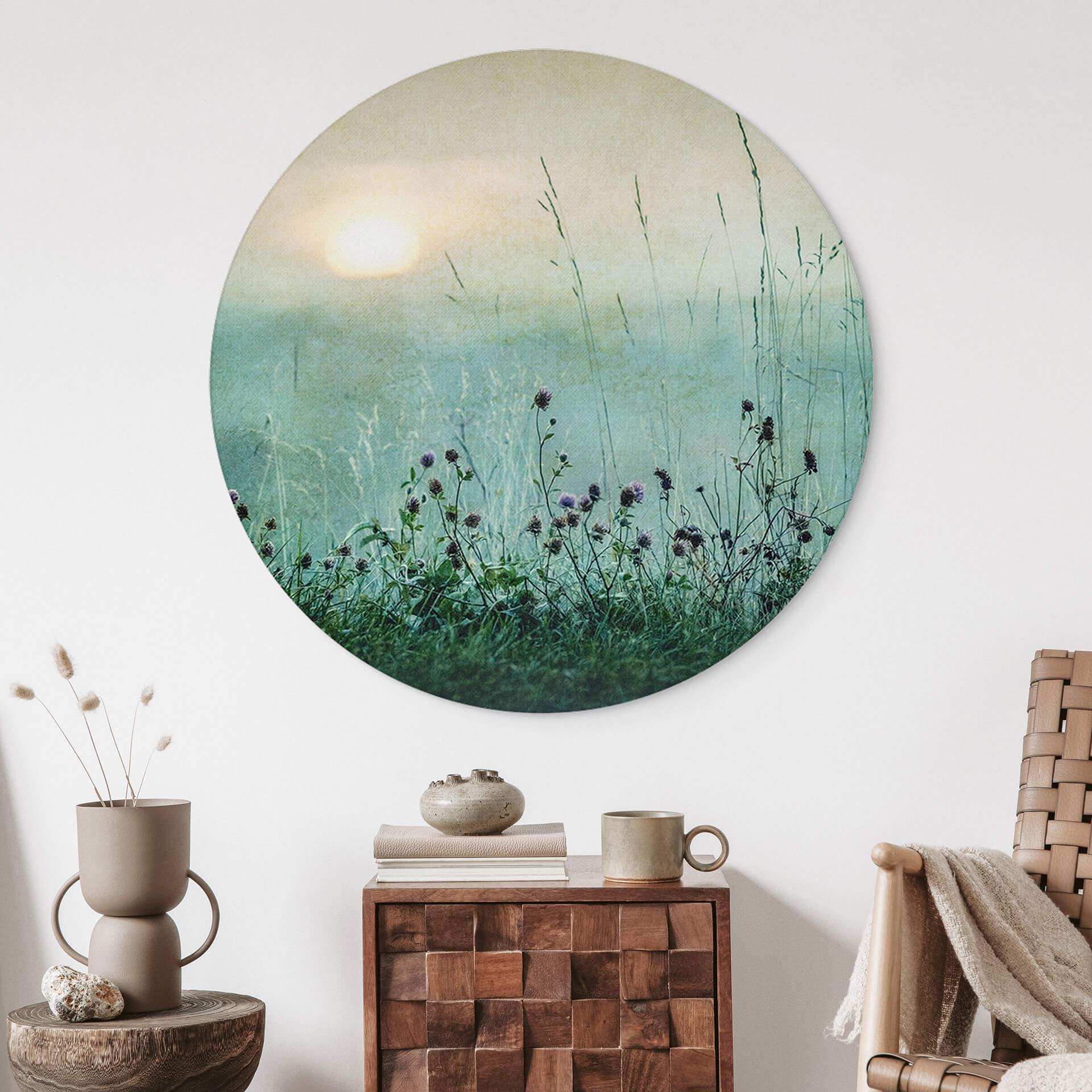 Wandbild Taubedeckter Sonnenaufgang - Alu-Dibond Rund - Kværnstrøm