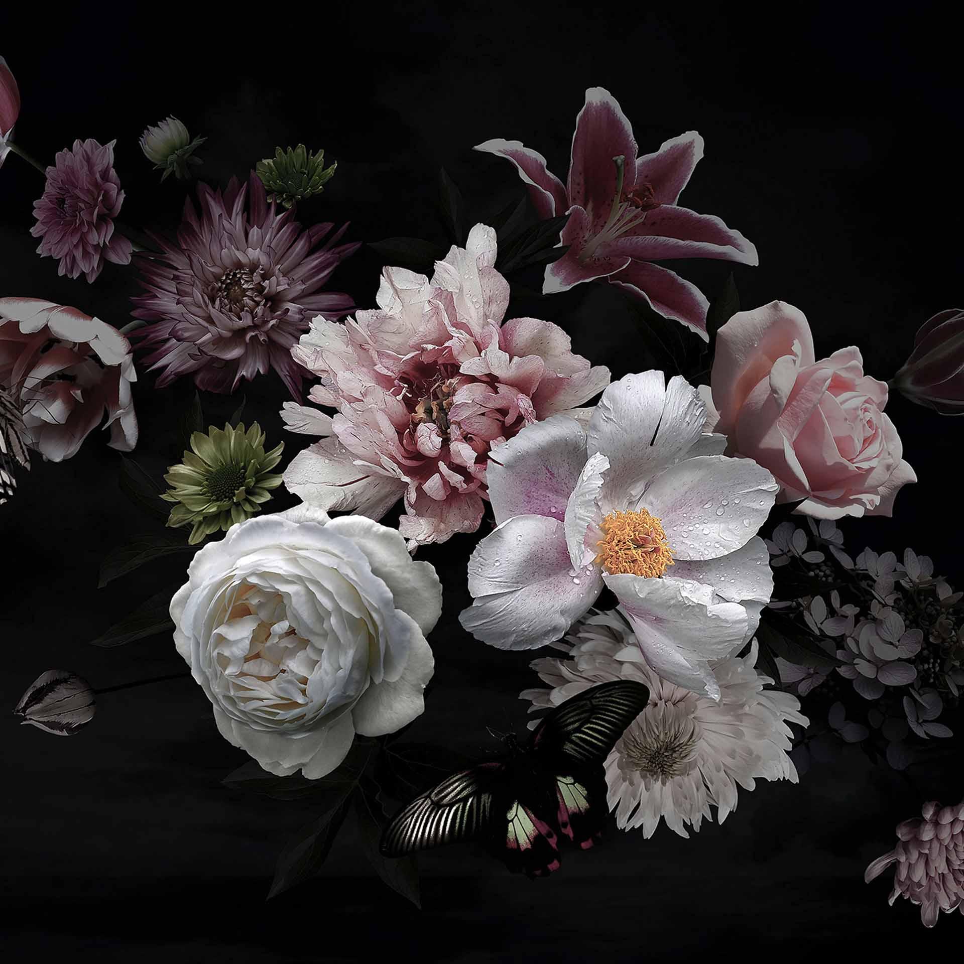 Floral Flowerbouquet behang in zwart en wit - vliesbehang Designwalls 2 - 2,55 x 3,5 m