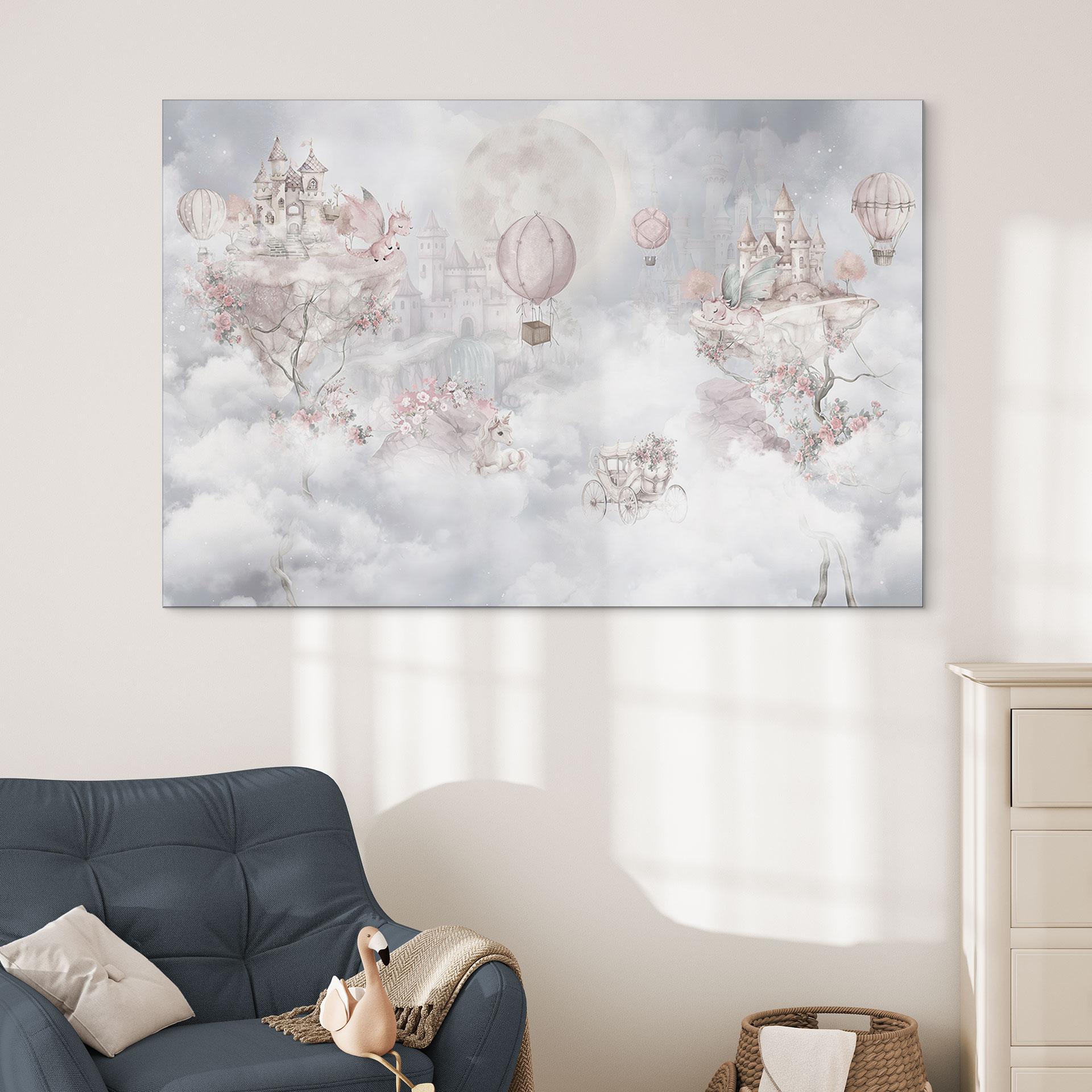 Wandbild Märchenwelt mit Schloss und Einhorn - Ms Tiff - Alu-Dibond