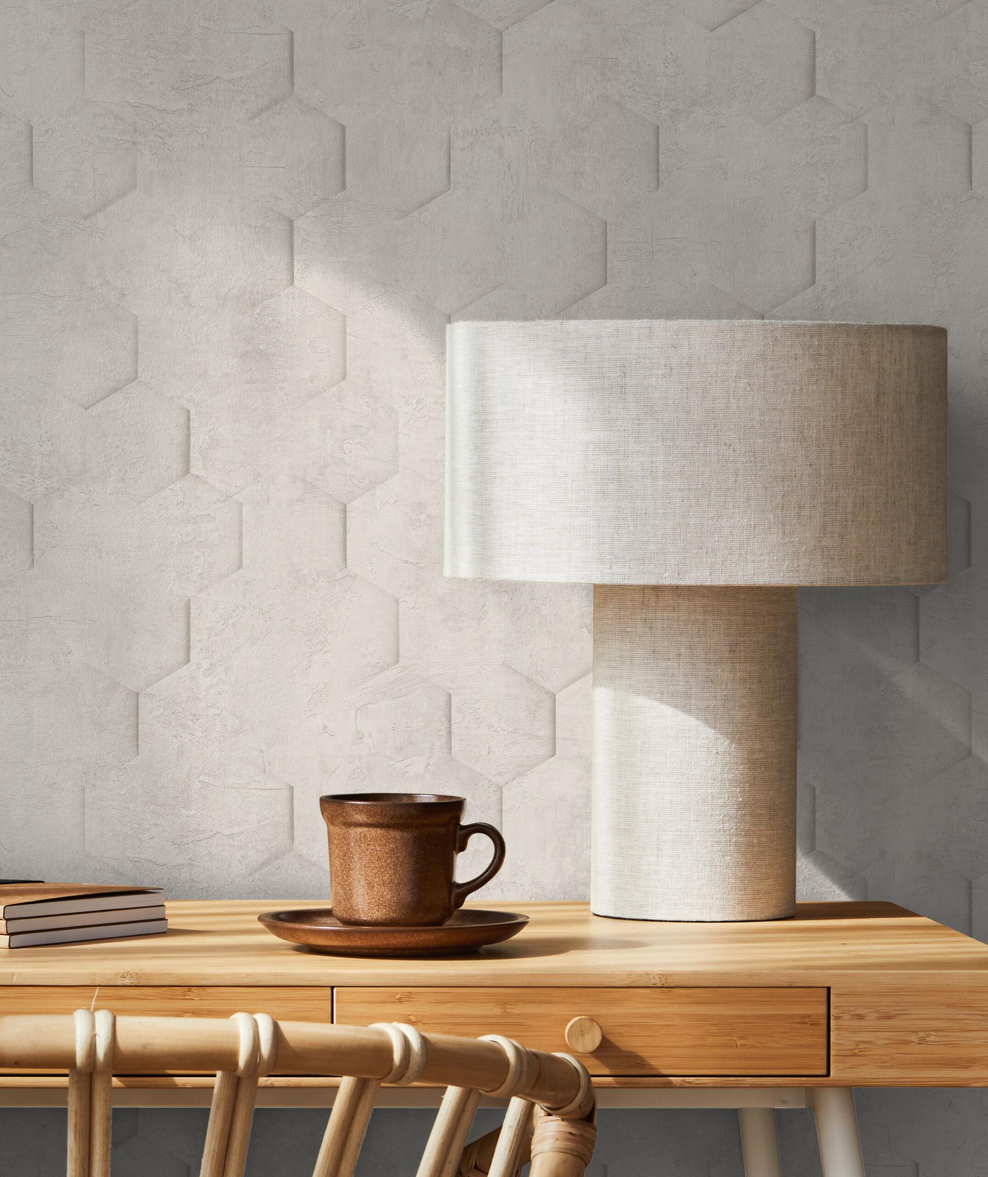 Vliesbehang met 3D honingraatpatroon beige graphic
