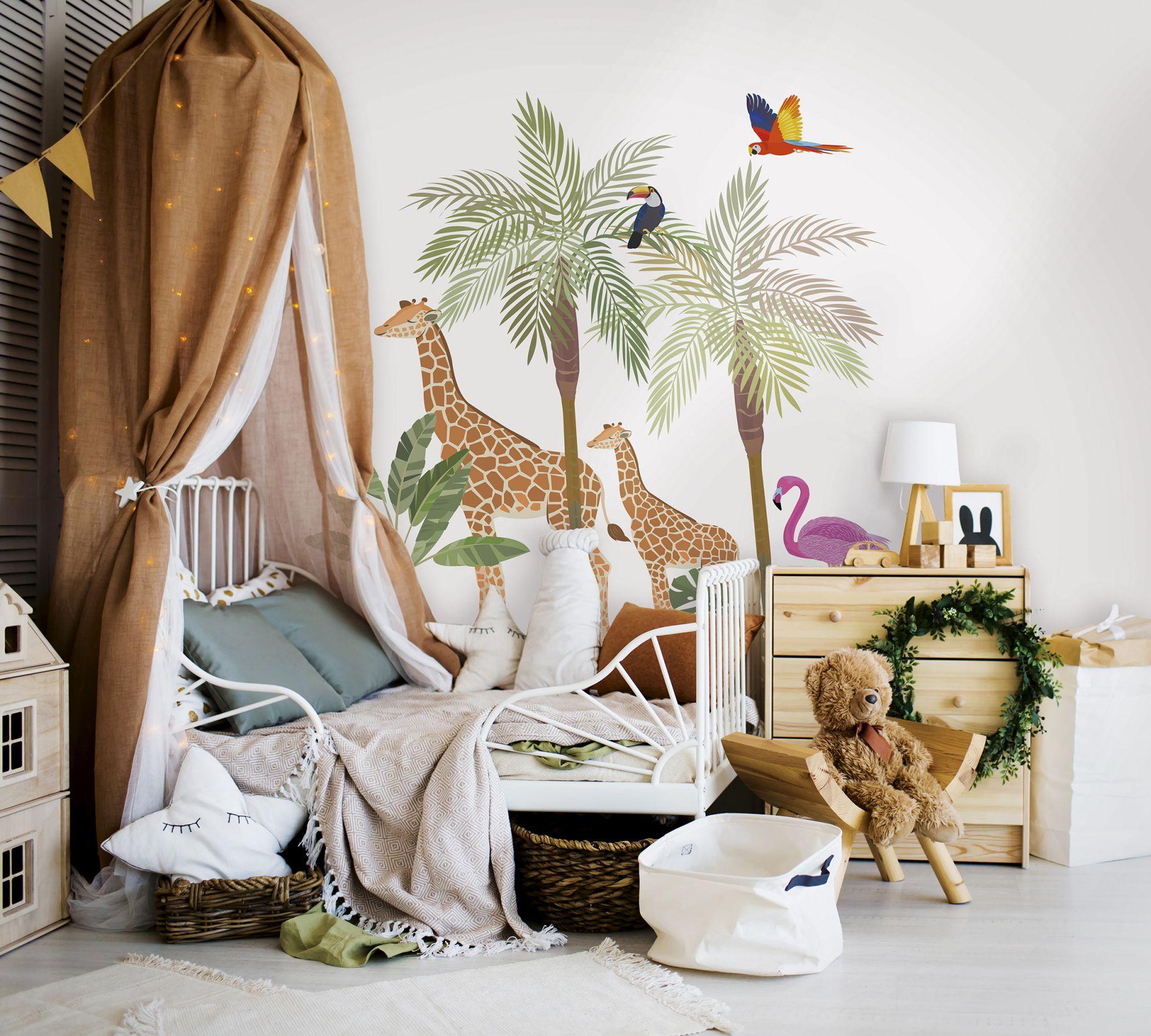 kinderbehang, vliesbehang met illustratie Kids Walls wit, groen, beige