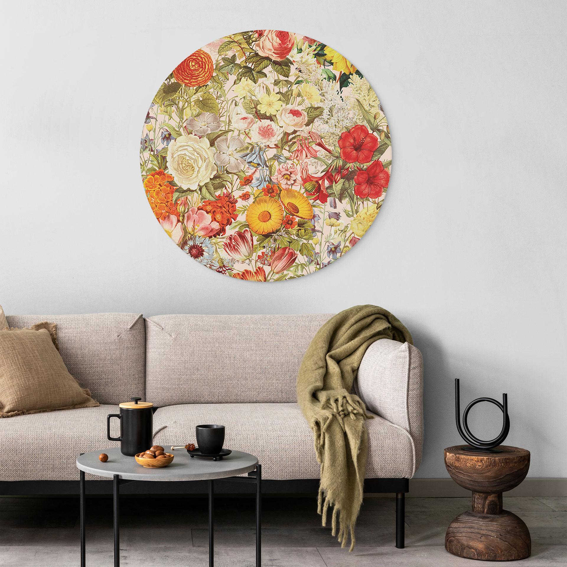 Wandbild Farbenfrohe Blumencollage - Frida Floral Studio - Alu-Dibond - Rund