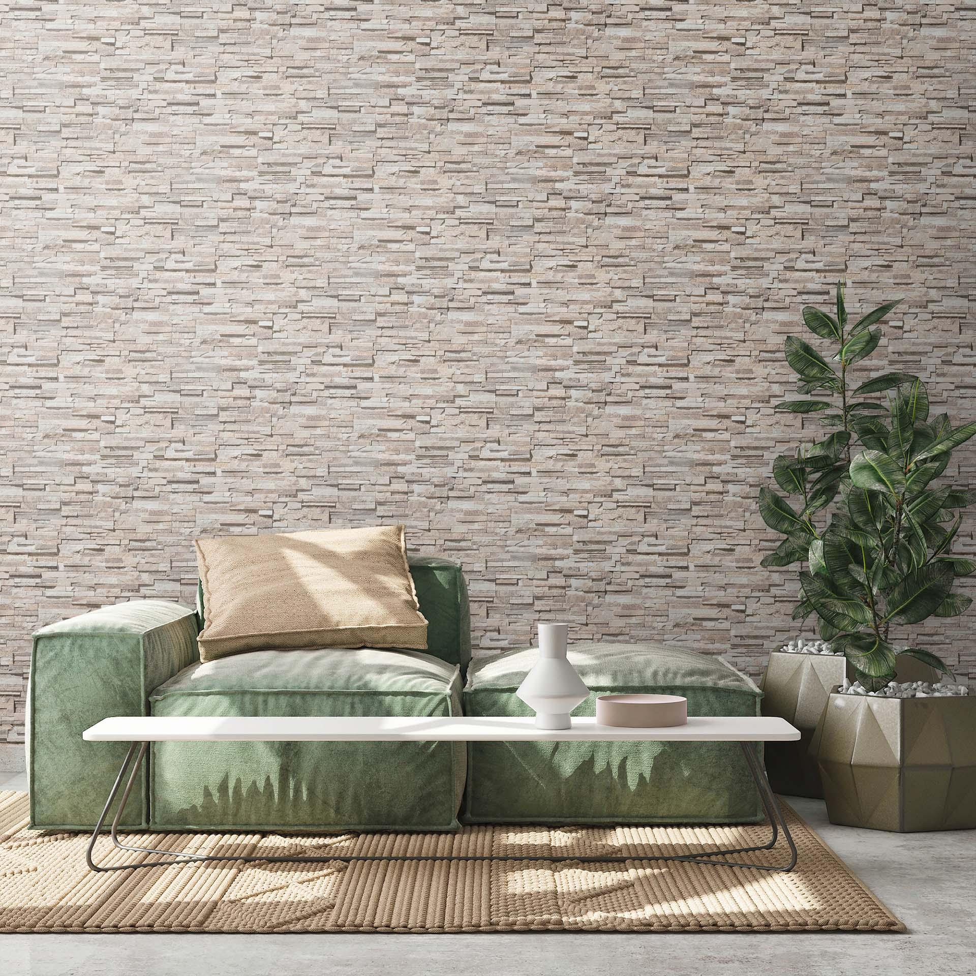 steen behang 3D vliesbehang beige - vliesbehang steen look modern voor woonkamer, hal