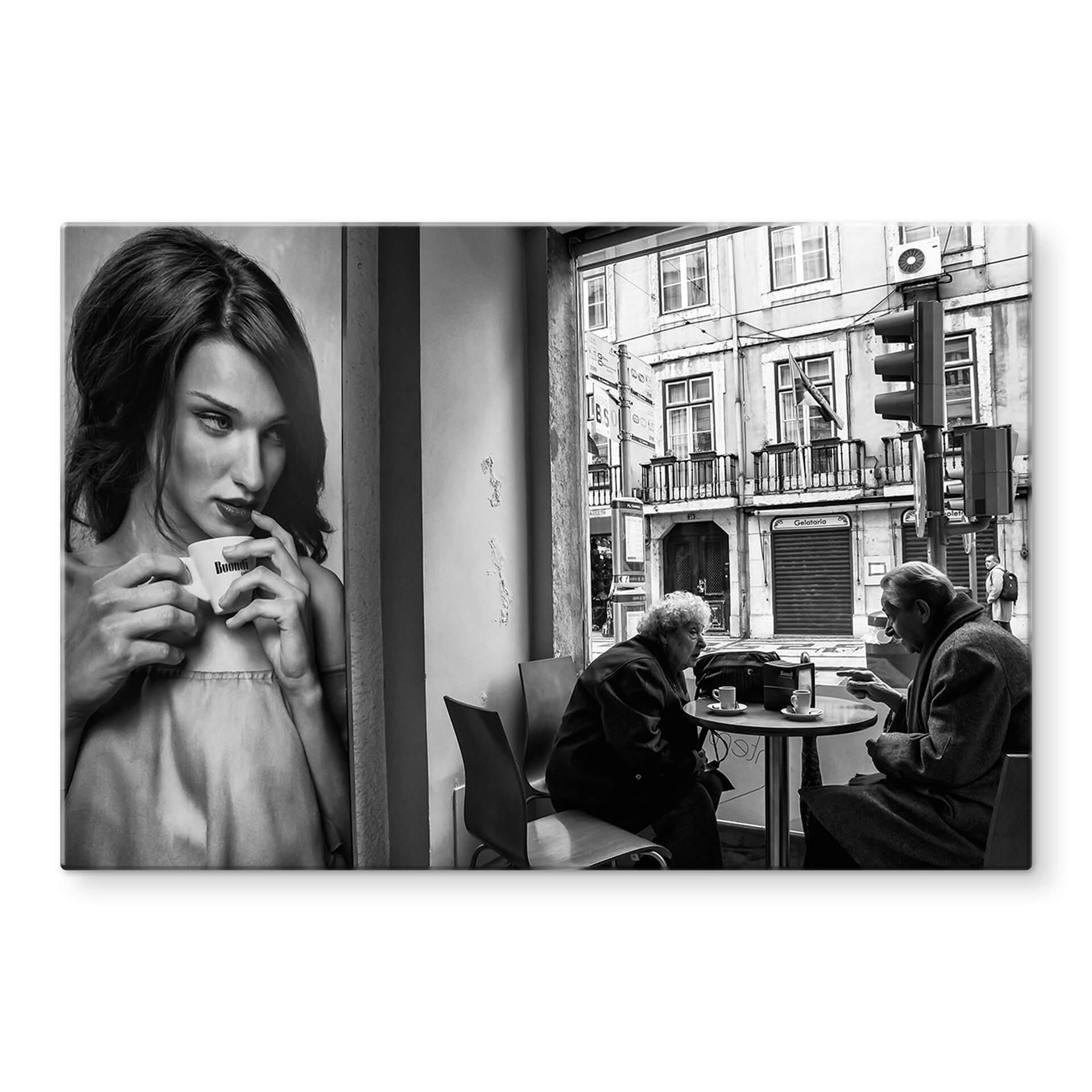 Tableau sur verre Sarmento - Un tête-à-tête au café