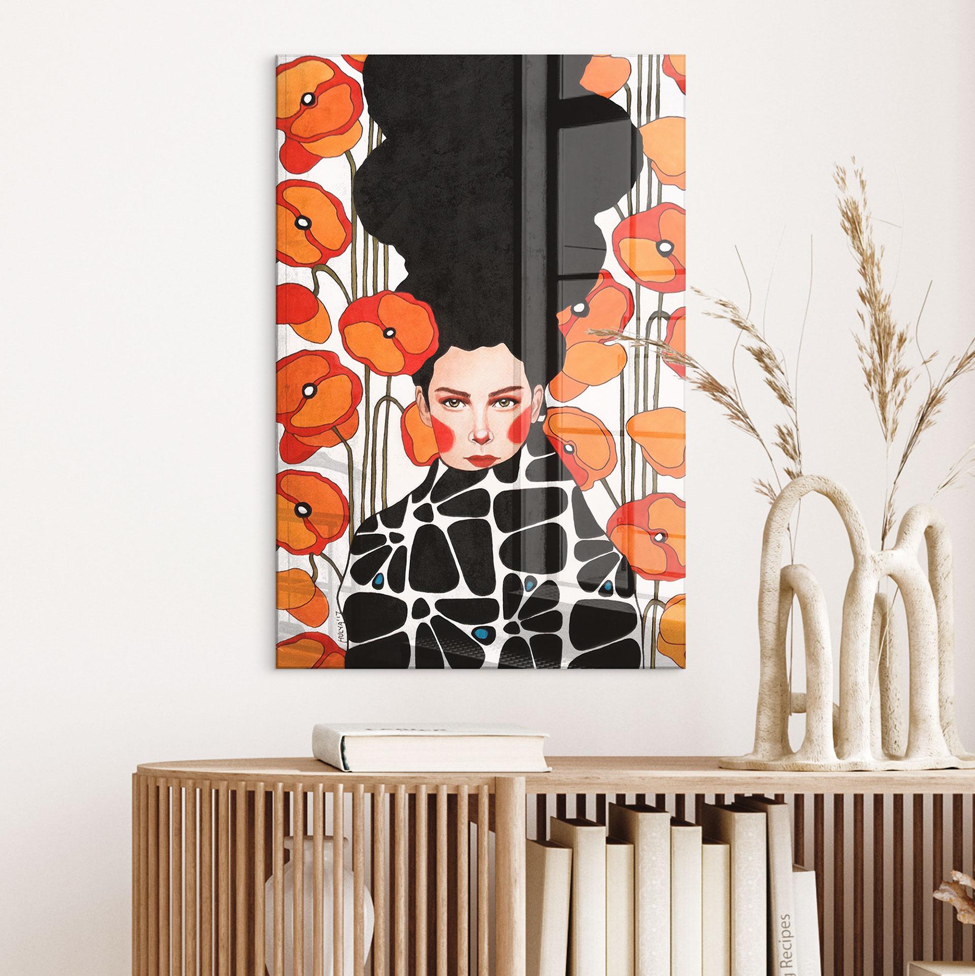 Akrylbillede Kvinde med retro valmueblomster - Hülya