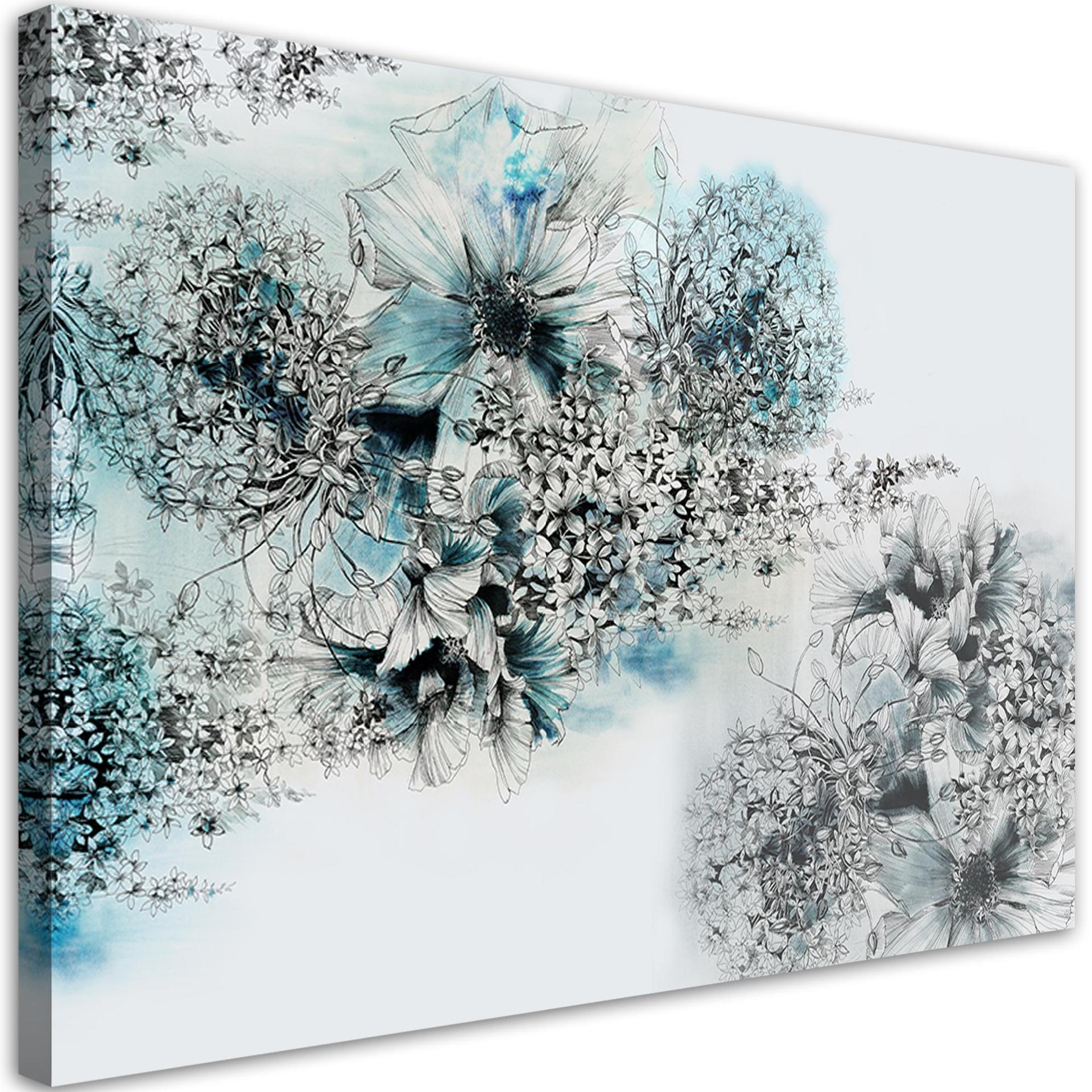 Canvasbillede, Blå blomster abstrakt