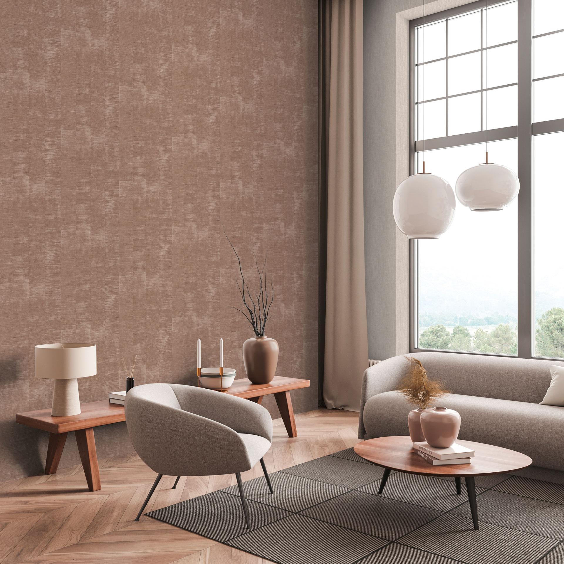 Struktureret tapet med raffia-look brun beige - lodret stribemønster - Ikke-vævet tapet