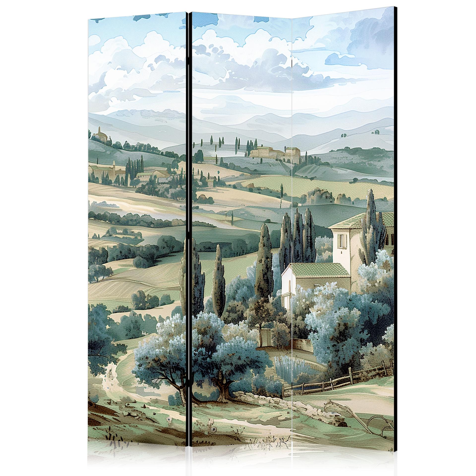 Paravent, Raumteiler freistehend, Trennwand - Landscape with Green Fields and Trees - Tuscan Sunny V