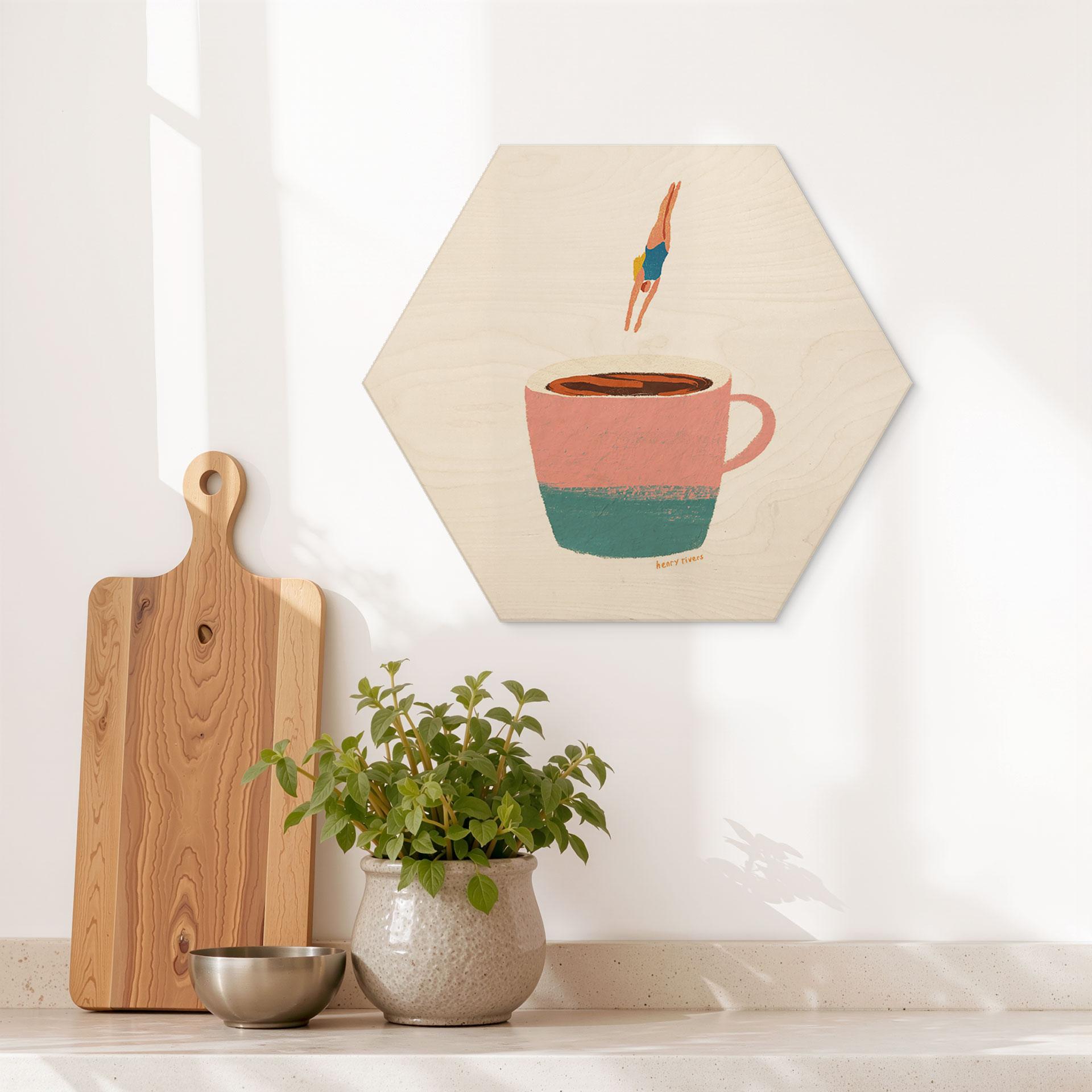 Hexagon Billede af træ Spring i kaffen - Rivers