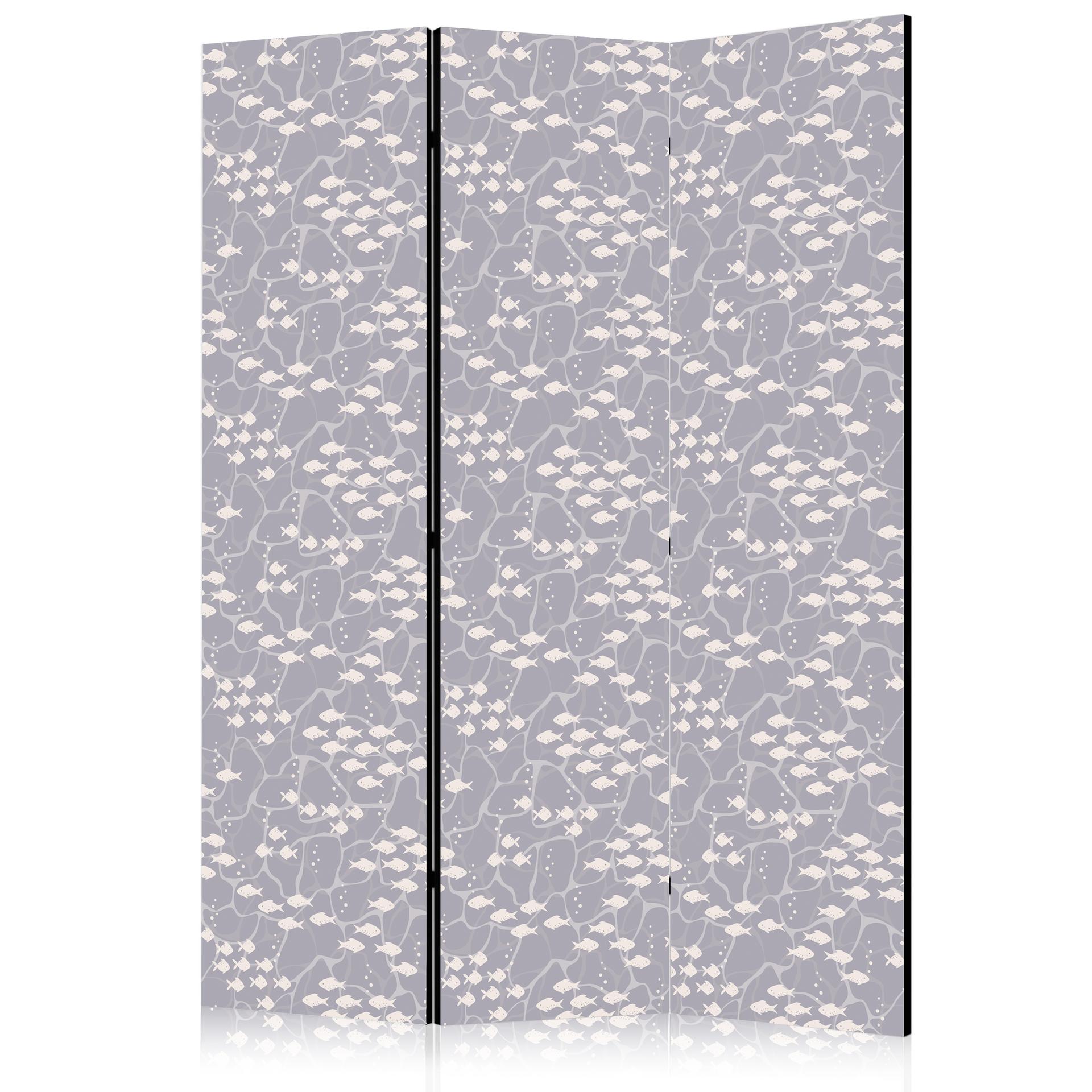 Paravent, Raumteiler freistehend, Trennwand - Tiny Light-Beige Fishes Against Marine Depths