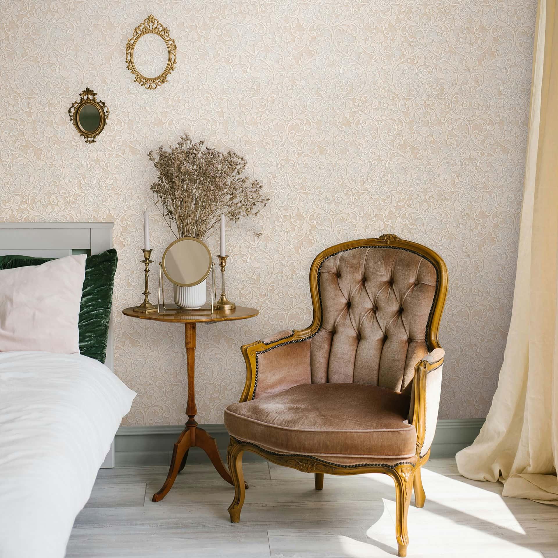 Ikke-vævet tapet Ornamental Ornamental Classic mat i beige