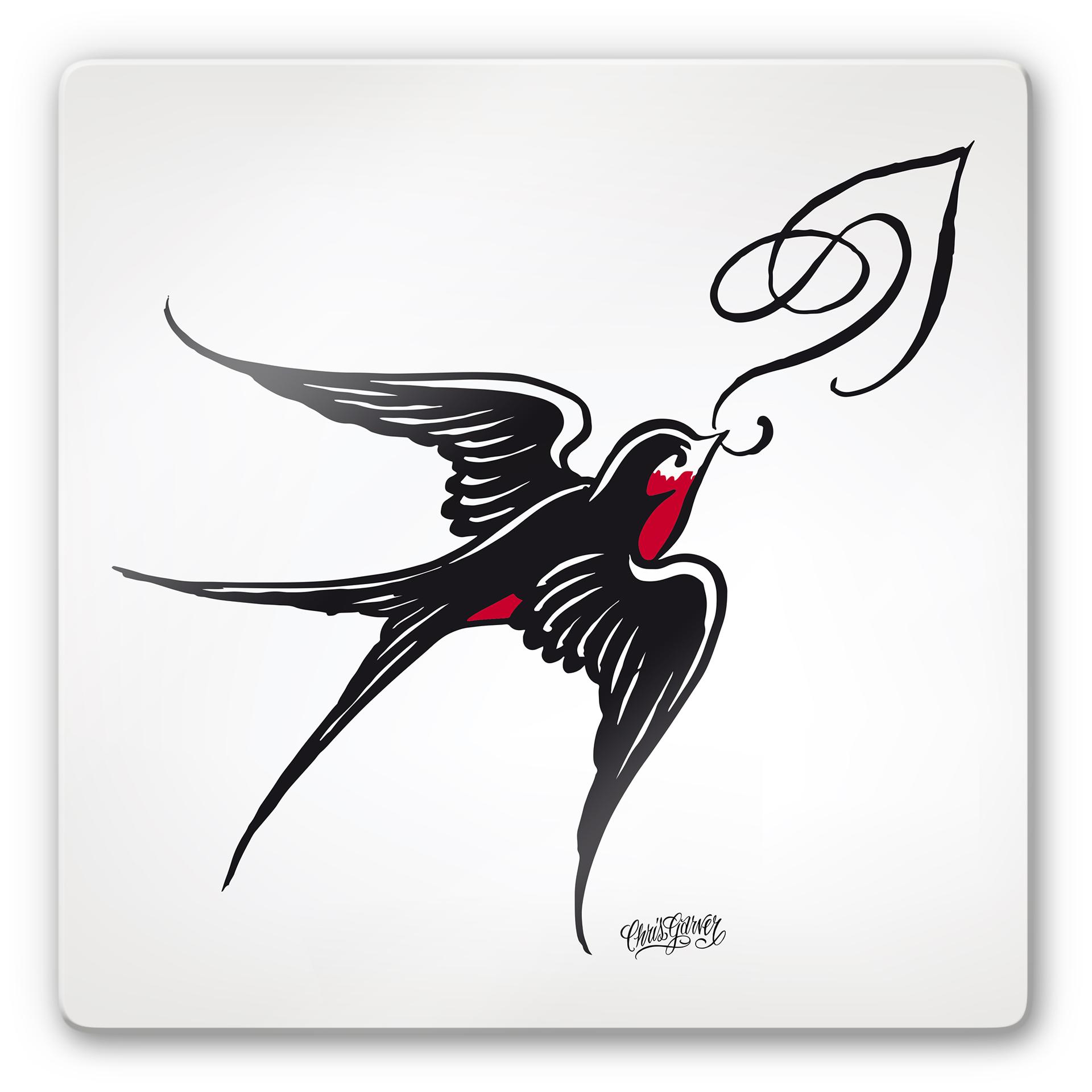 Tableau en verre - Miami Ink - Hirondelle avec ornement