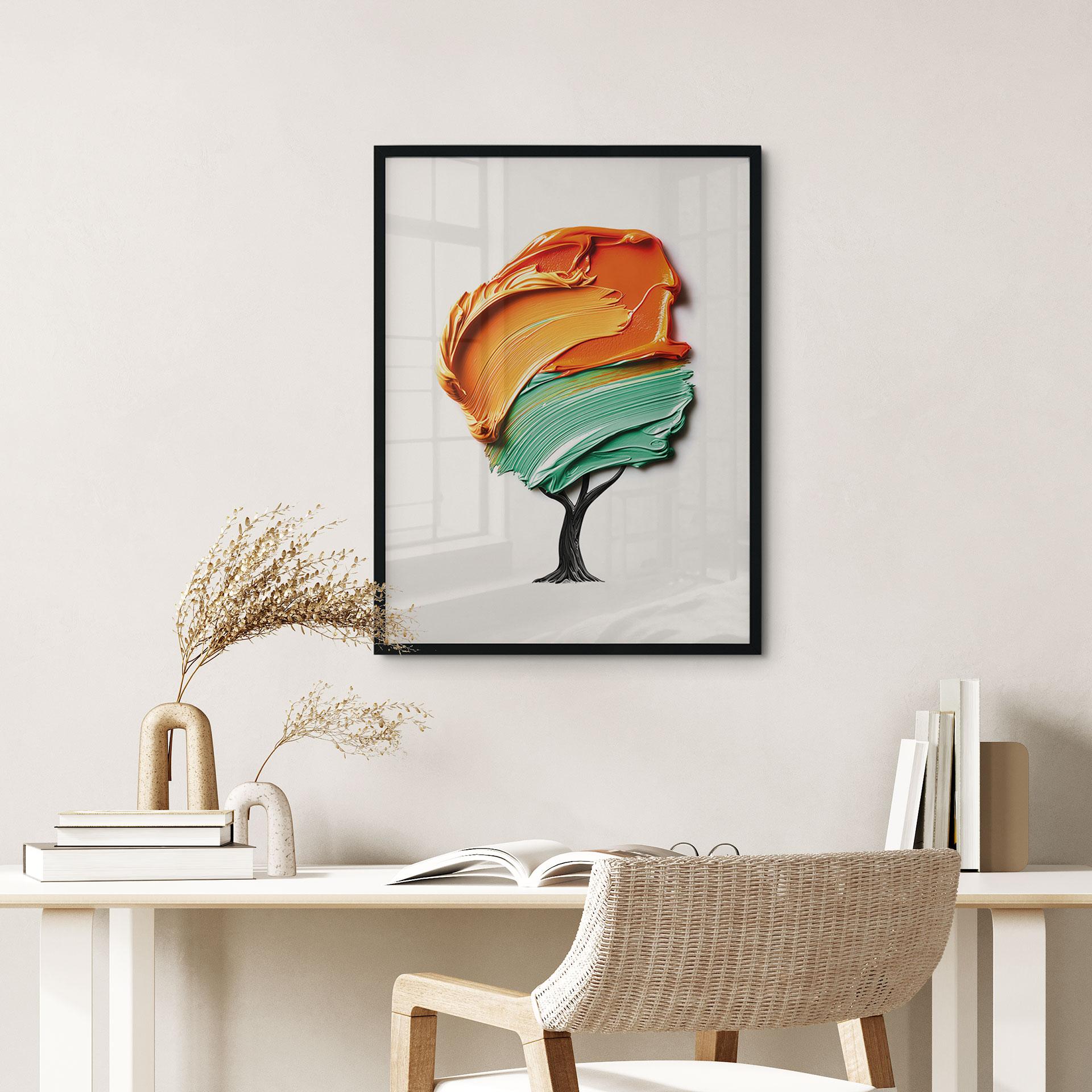 Póster árbol con copa 3D naranja y verde - Mielu