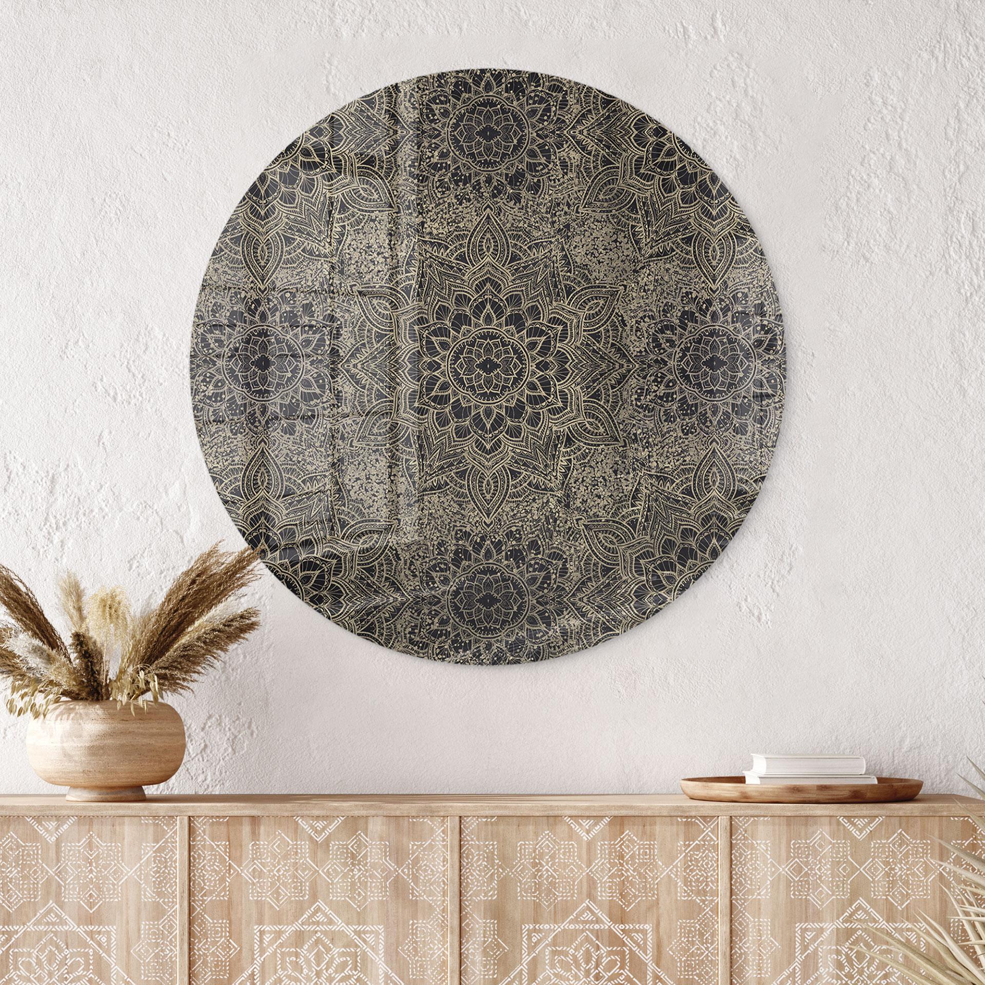 Glasbillede - Mandala Boho Antique Gold - Bloomery Decor - Round